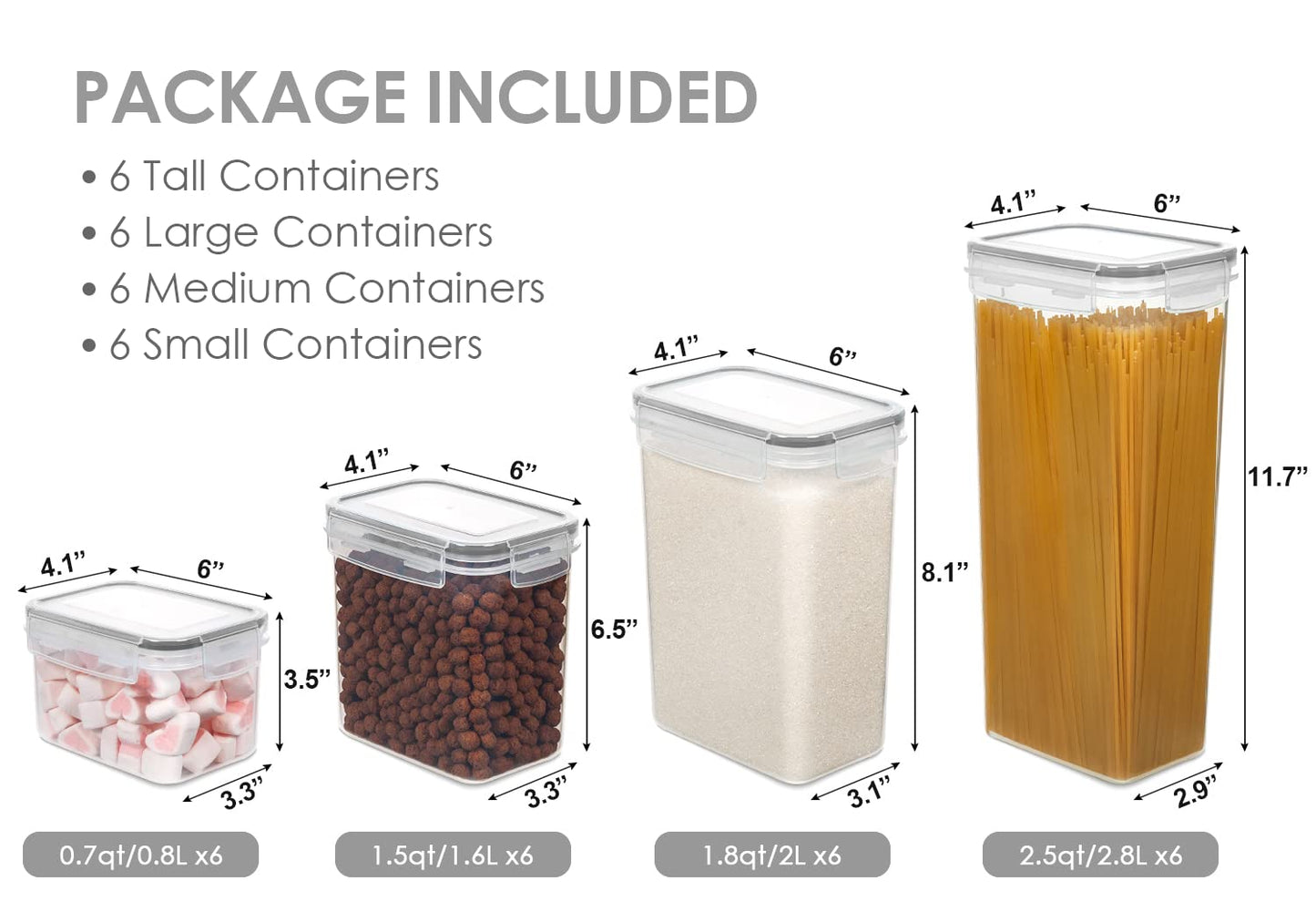 Airtight Food Storage Containers with Lids, Vtopmart 24 pcs Plastic Kitchen and Pantry Organization Canisters for Cereal, Dry Food, Flour and Sugar, BPA Free, Includes 24 Labels,Black