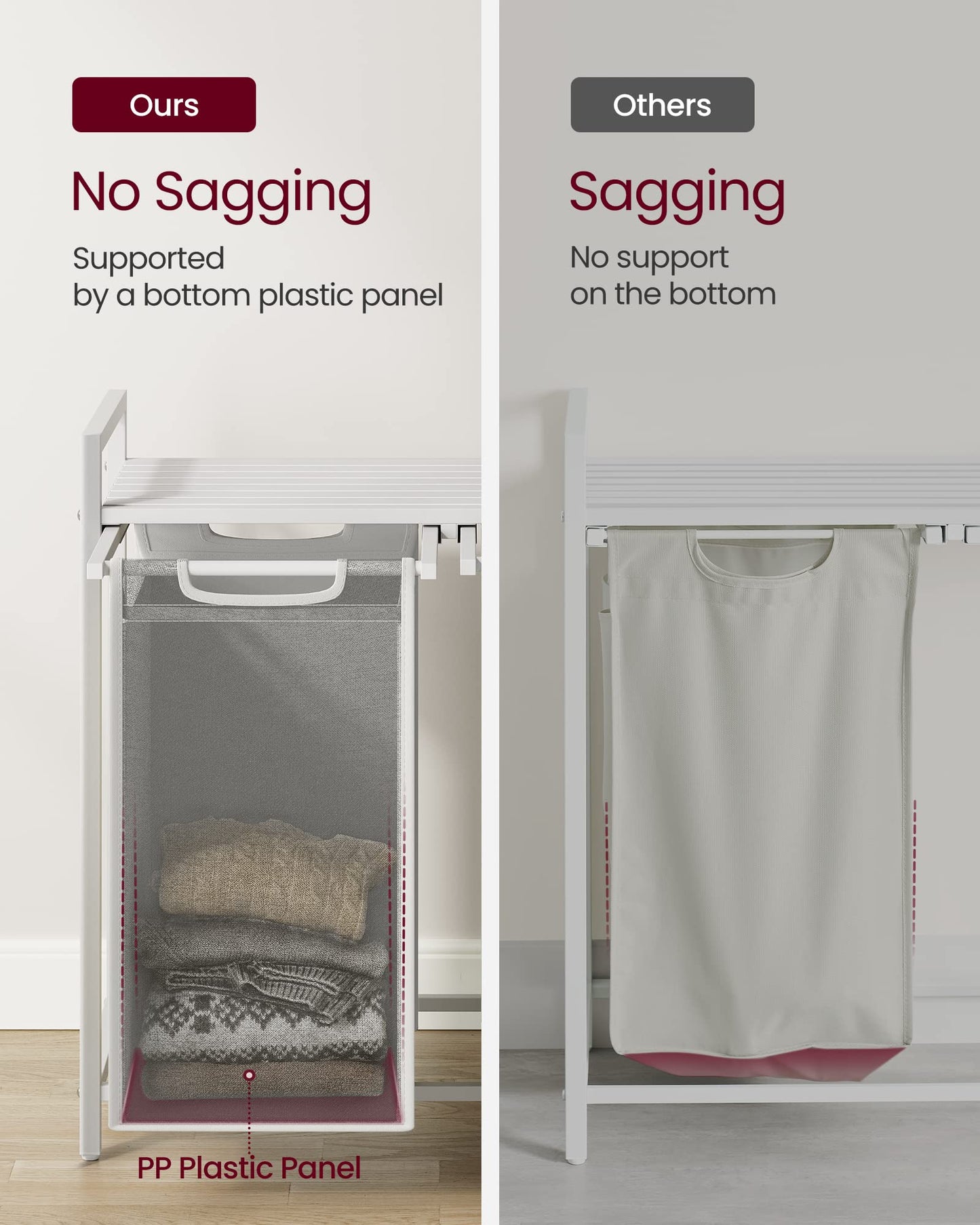 VASAGLE Laundry Hamper, Laundry Basket, Laundry Sorter with 3 Pull-Out and Removable Bags, Shelf, Metal Frame, 3 x 10 Gallons (38L), 36.4 x 13 x 28.4 Inches, Rustic Brown and Black UBLH301B01