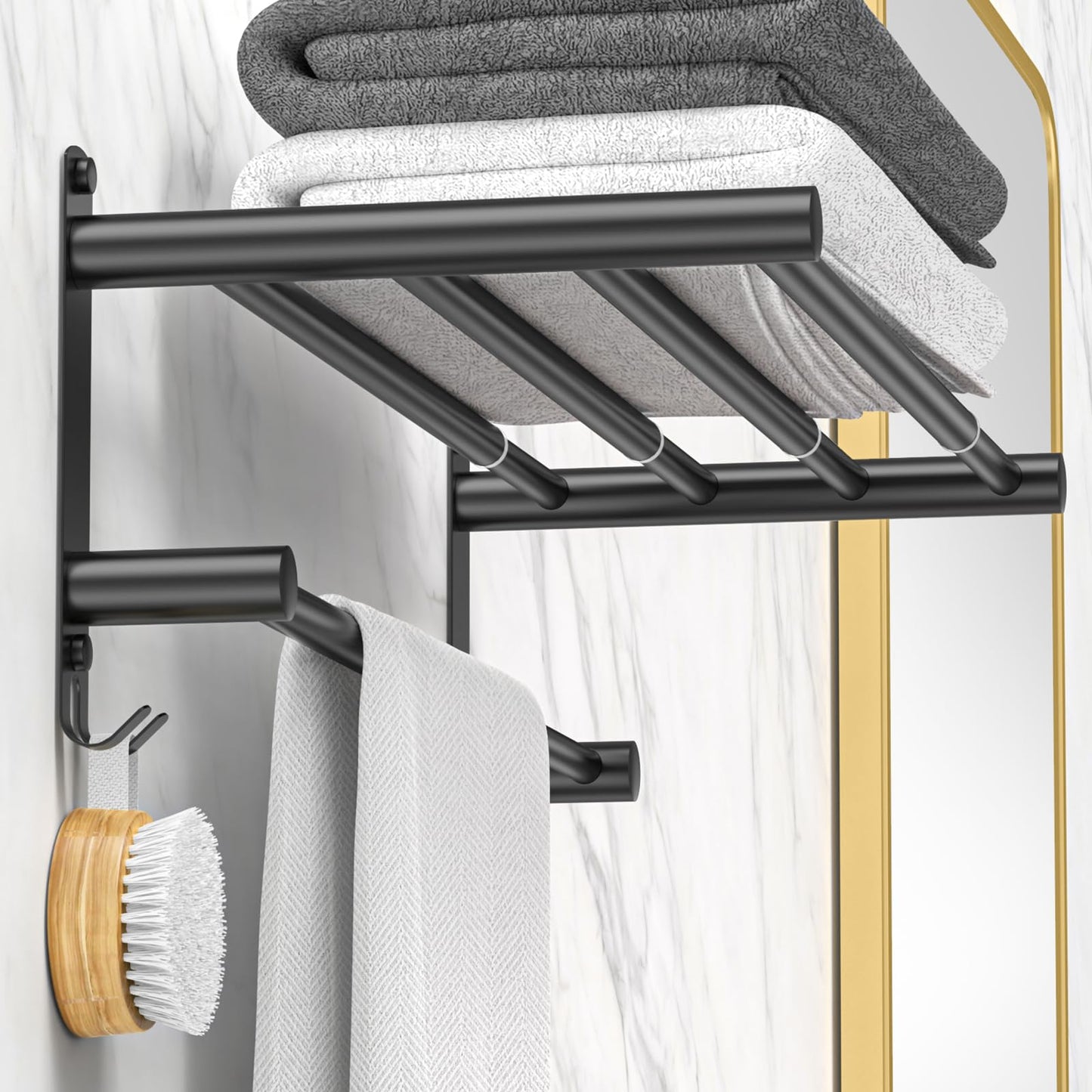 Adjustable Towel Bar for Bathroom Wall Mount17-30.7inch Adhesive Shower Towel Rack Stainless Steel Bath Towel Holders for Toilet Kitchen Double Towel Hanger (Double Towel Rack)