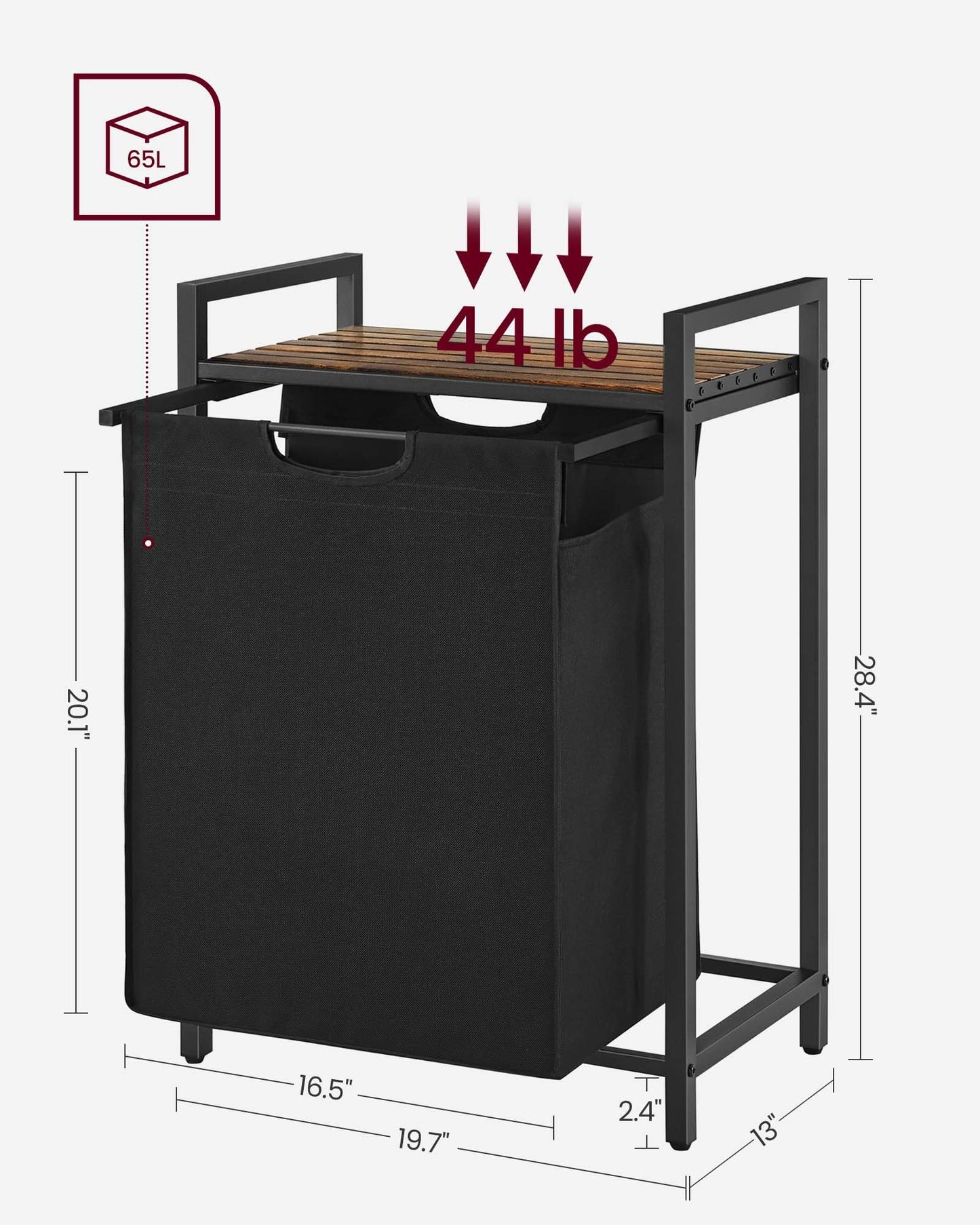 VASAGLE Laundry Hamper, Laundry Basket, Laundry Sorter with 3 Pull-Out and Removable Bags, Shelf, Metal Frame, 3 x 10 Gallons (38L), 36.4 x 13 x 28.4 Inches, Rustic Brown and Black UBLH301B01