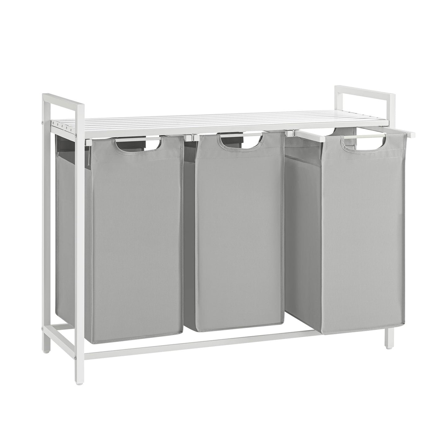 VASAGLE Laundry Hamper, Laundry Basket, Laundry Sorter with 3 Pull-Out and Removable Bags, Shelf, Metal Frame, 3 x 10 Gallons (38L), 36.4 x 13 x 28.4 Inches, Rustic Brown and Black UBLH301B01
