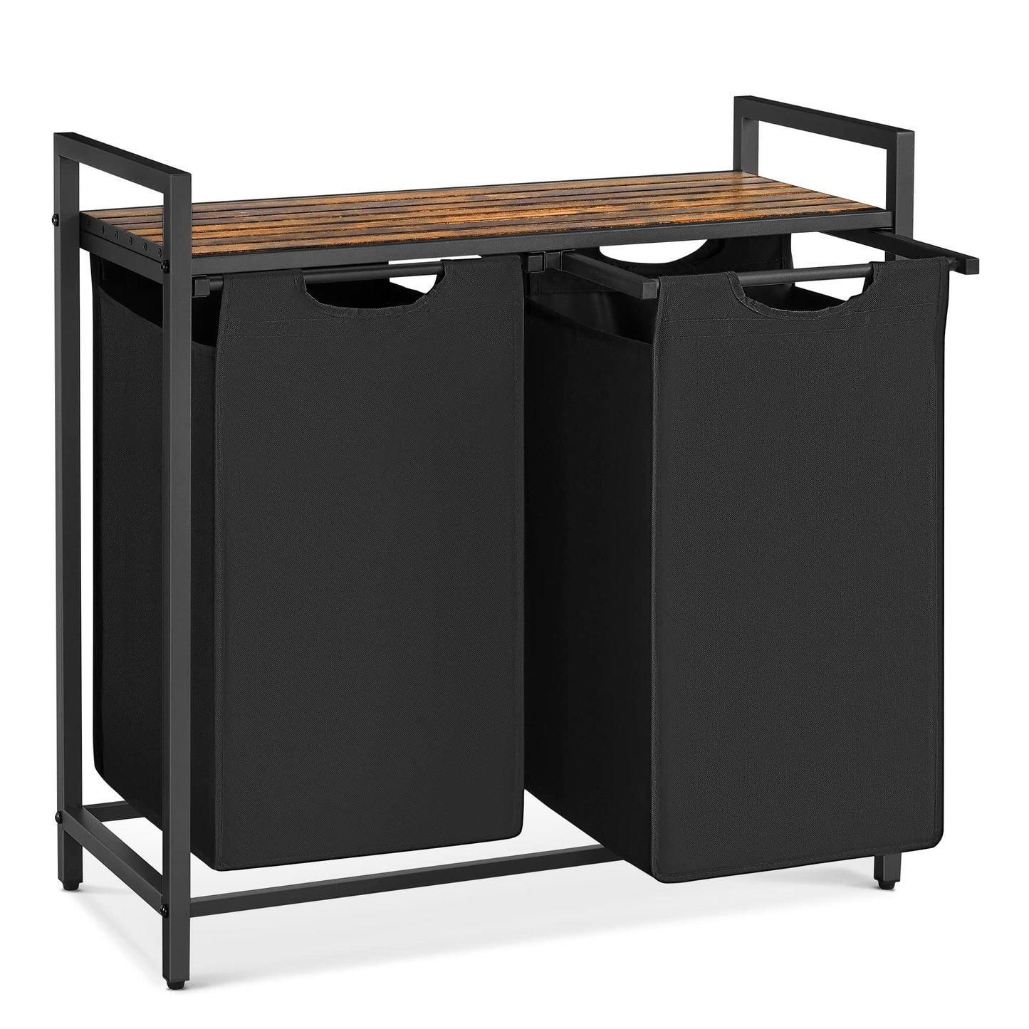 VASAGLE Laundry Hamper, Laundry Basket, Laundry Sorter with 3 Pull-Out and Removable Bags, Shelf, Metal Frame, 3 x 10 Gallons (38L), 36.4 x 13 x 28.4 Inches, Rustic Brown and Black UBLH301B01