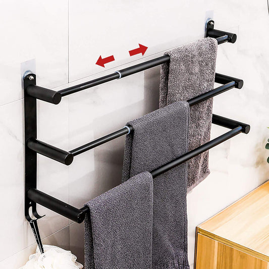 Adjustable Towel Bar for Bathroom Wall Mount17-30.7inch Adhesive Shower Towel Rack Stainless Steel Bath Towel Holders for Toilet Kitchen Double Towel Hanger (Double Towel Rack)