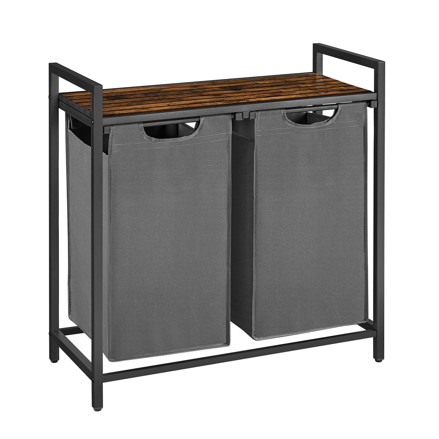 VASAGLE Laundry Hamper, Laundry Basket, Laundry Sorter with 3 Pull-Out and Removable Bags, Shelf, Metal Frame, 3 x 10 Gallons (38L), 36.4 x 13 x 28.4 Inches, Rustic Brown and Black UBLH301B01