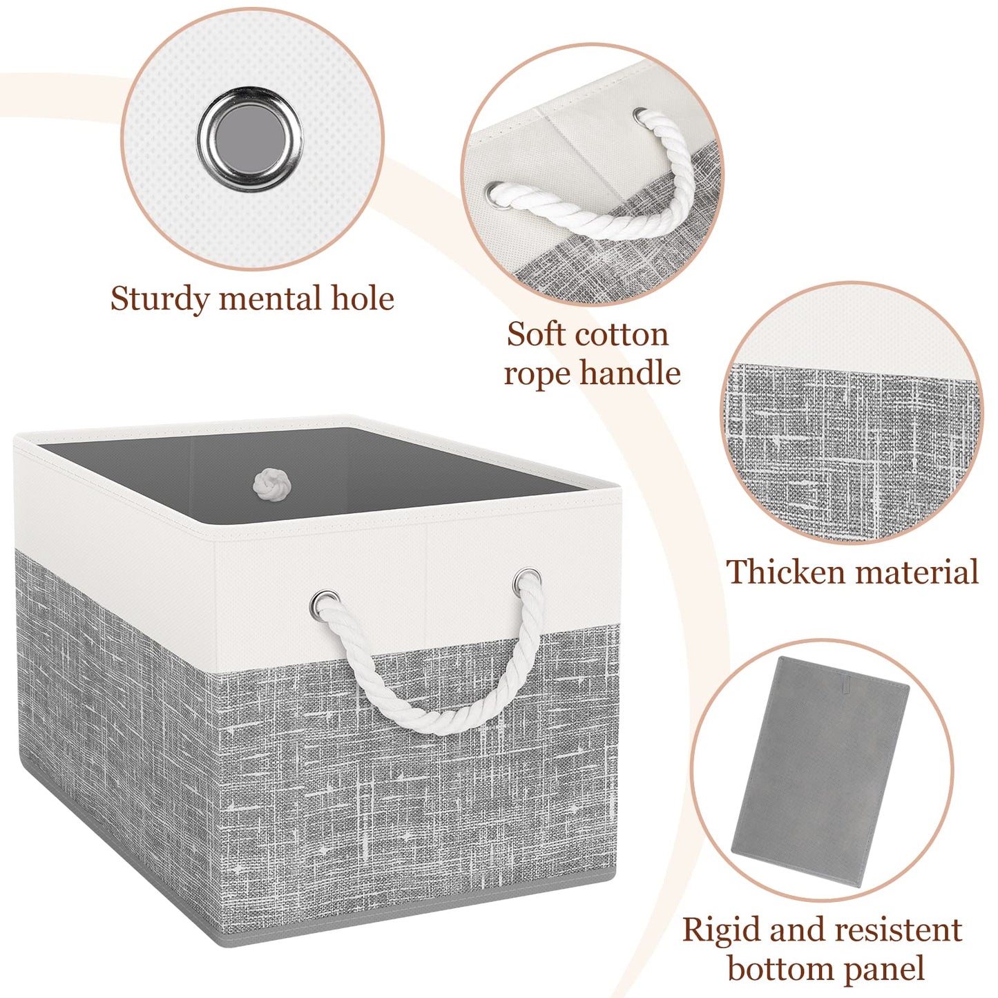 Storage Bin,Collapsible Storage Basket For Organizing,Large Storage Boxes With Rope Handles,Storage Containers,Gradient Grey,3 Pack