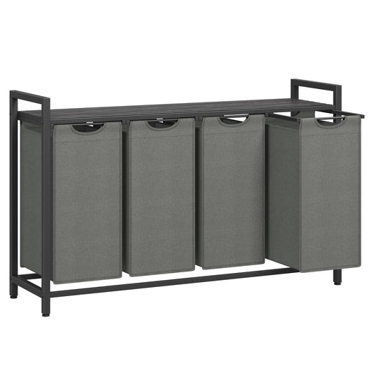 VASAGLE Laundry Hamper, Laundry Basket, Laundry Sorter with 3 Pull-Out and Removable Bags, Shelf, Metal Frame, 3 x 10 Gallons (38L), 36.4 x 13 x 28.4 Inches, Rustic Brown and Black UBLH301B01