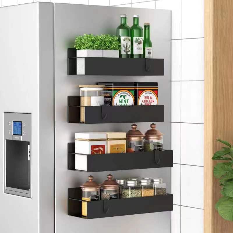 6 Pack Magnetic Spice Storage Rack Organizer for Refrigerator and Oven, Black Fridge Organizers and Storage