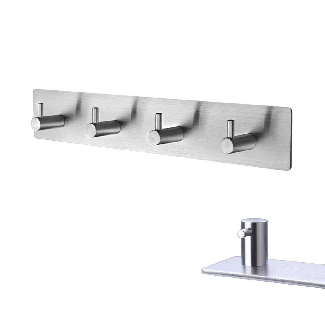 Self Adhesive Stainless Steel Hooks, Wall Mounted Heavy Duty Hanger, Key Rack Towel Hooks for Bathroom, Living Room, Kitchen (4 Hooks)