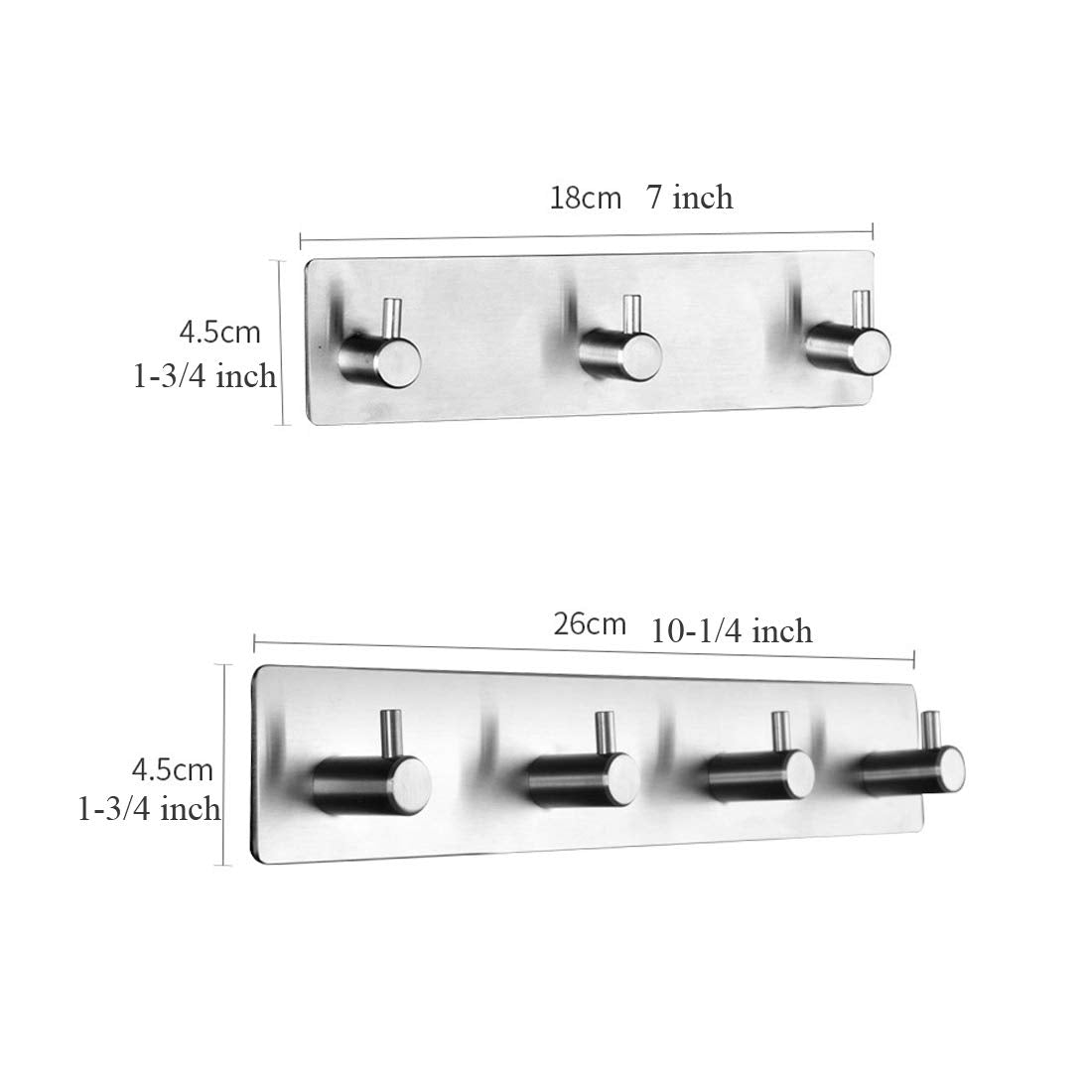 Self Adhesive Stainless Steel Hooks, Wall Mounted Heavy Duty Hanger, Key Rack Towel Hooks for Bathroom, Living Room, Kitchen (4 Hooks)