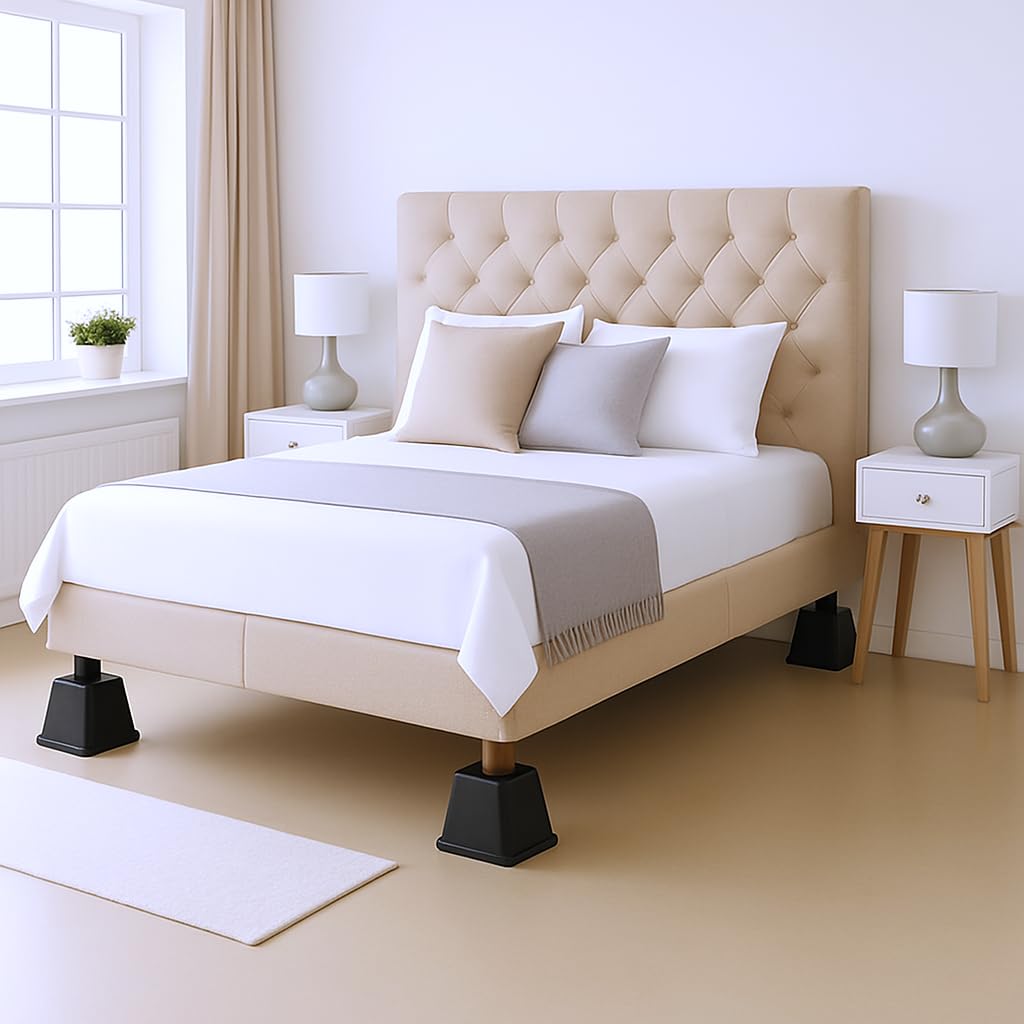 HOLDN’ STORAGE Adjustable Bed Risers and Furniture Risers-Stackable Bed Lift 3, 5, or 8 Inch-Set of 4 Bed Risers-Heavy Duty-Perfect for College Dorms- Supports up to 1,300 lbs–Fits Legs up to 2.75” W