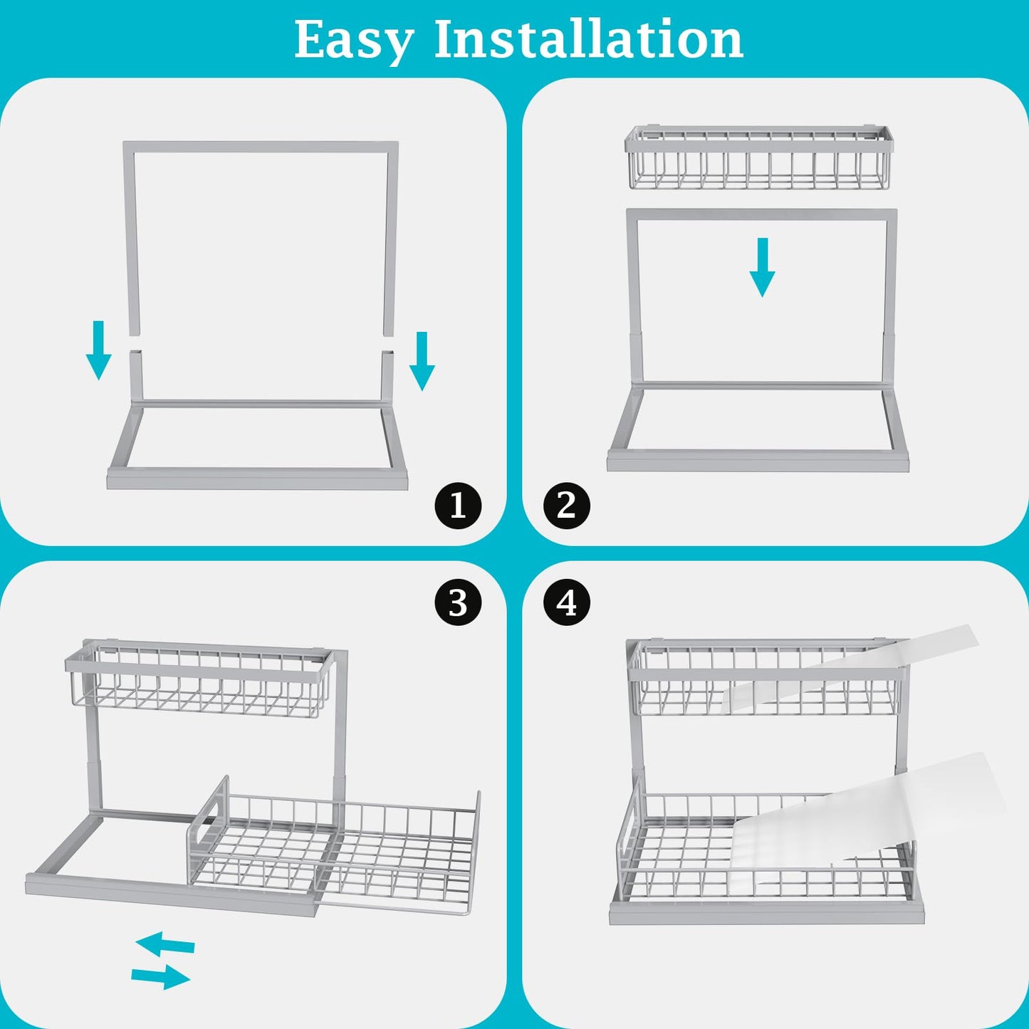 REALINN Under Sink Organizer, Pull Out Cabinet Organizer Slide Out Sink Shelf Cabinet Storage Shelves, Storages for Kitchen Bathroom, Black, 2 Pack