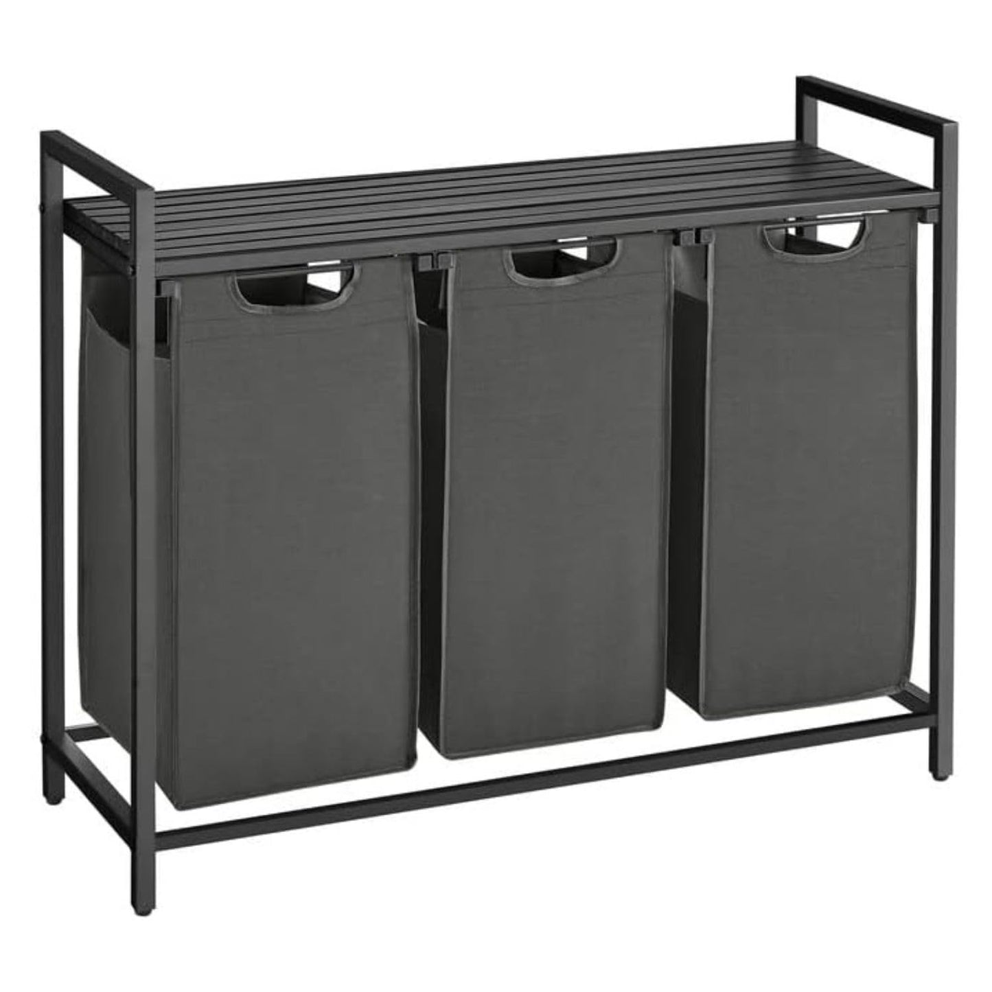 VASAGLE Laundry Hamper, Laundry Basket, Laundry Sorter with 3 Pull-Out and Removable Bags, Shelf, Metal Frame, 3 x 10 Gallons (38L), 36.4 x 13 x 28.4 Inches, Rustic Brown and Black UBLH301B01