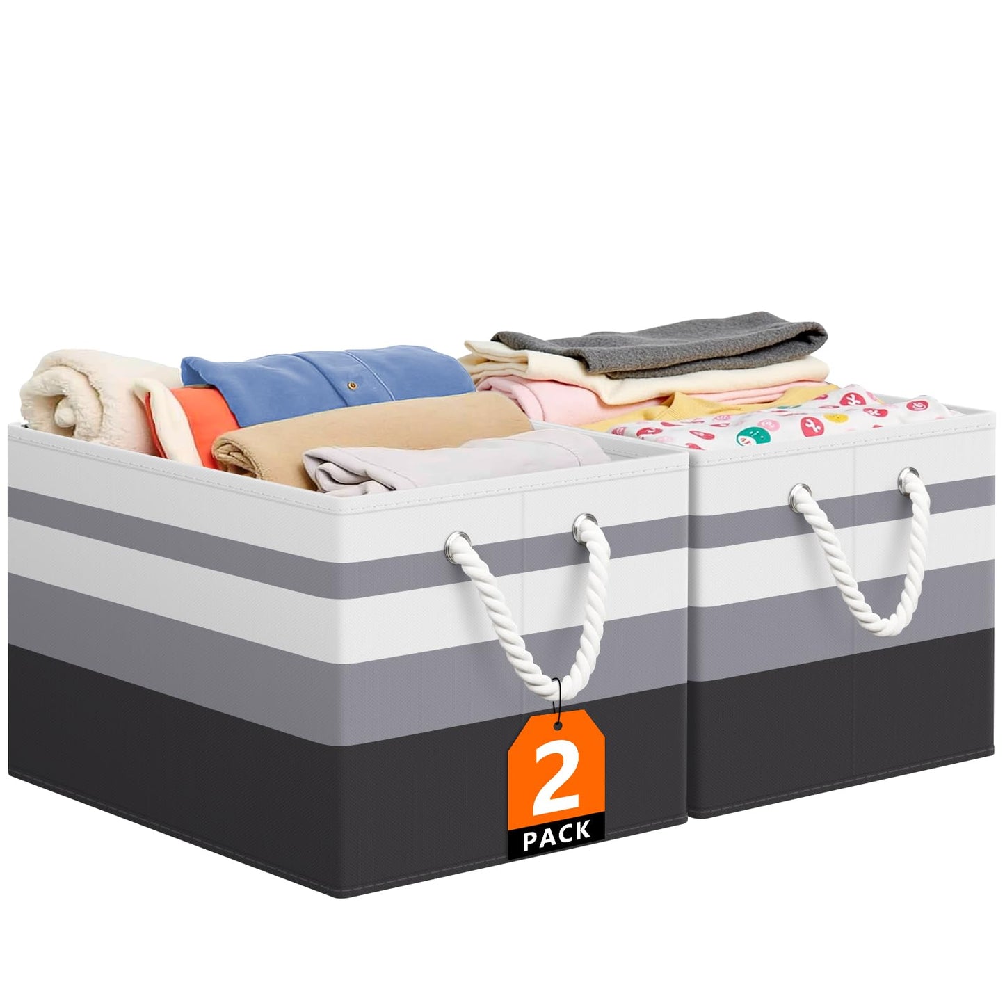 Storage Bin,Collapsible Storage Basket For Organizing,Large Storage Boxes With Rope Handles,Storage Containers,Gradient Grey,3 Pack