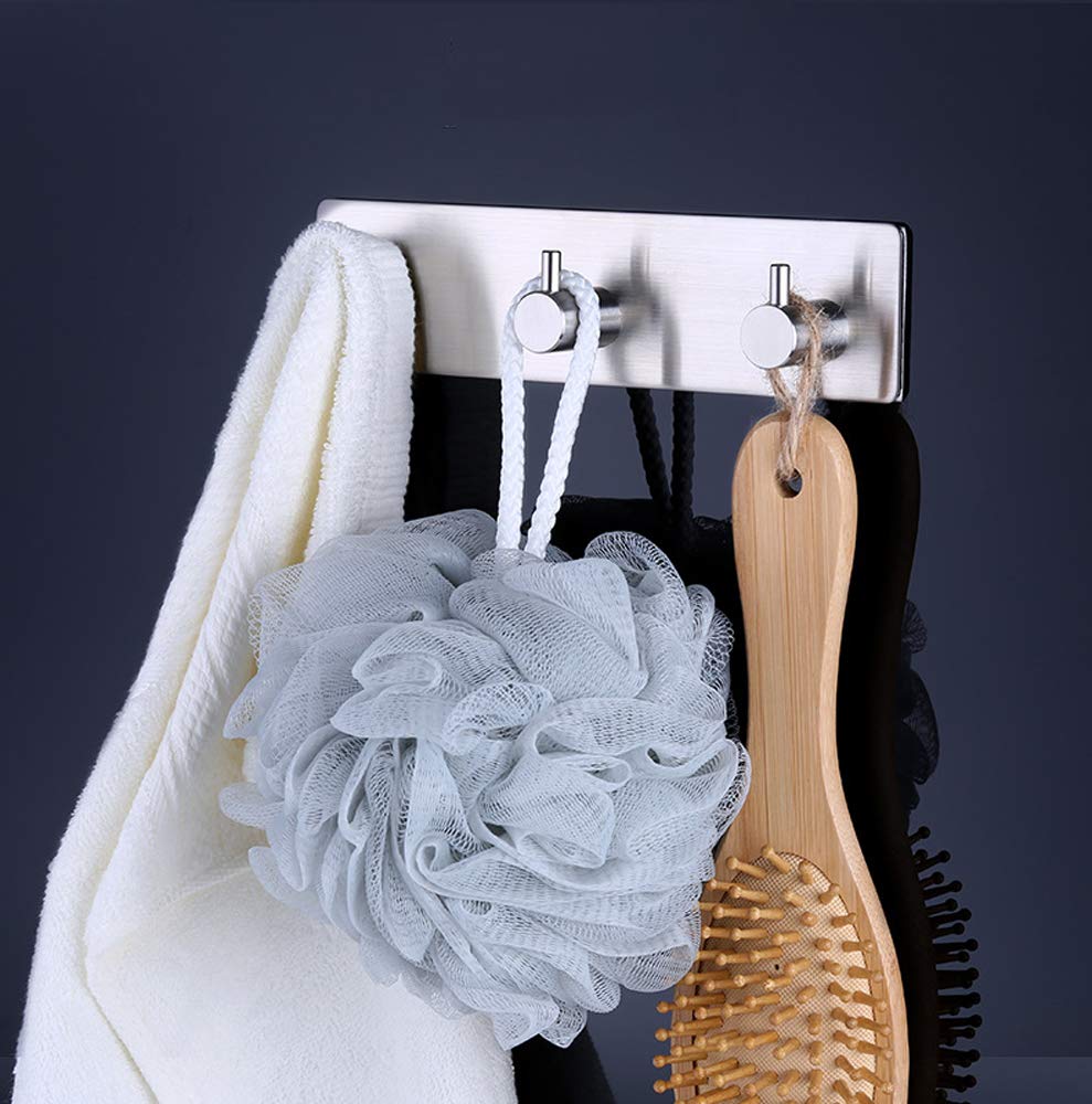 Self Adhesive Stainless Steel Hooks, Wall Mounted Heavy Duty Hanger, Key Rack Towel Hooks for Bathroom, Living Room, Kitchen (4 Hooks)