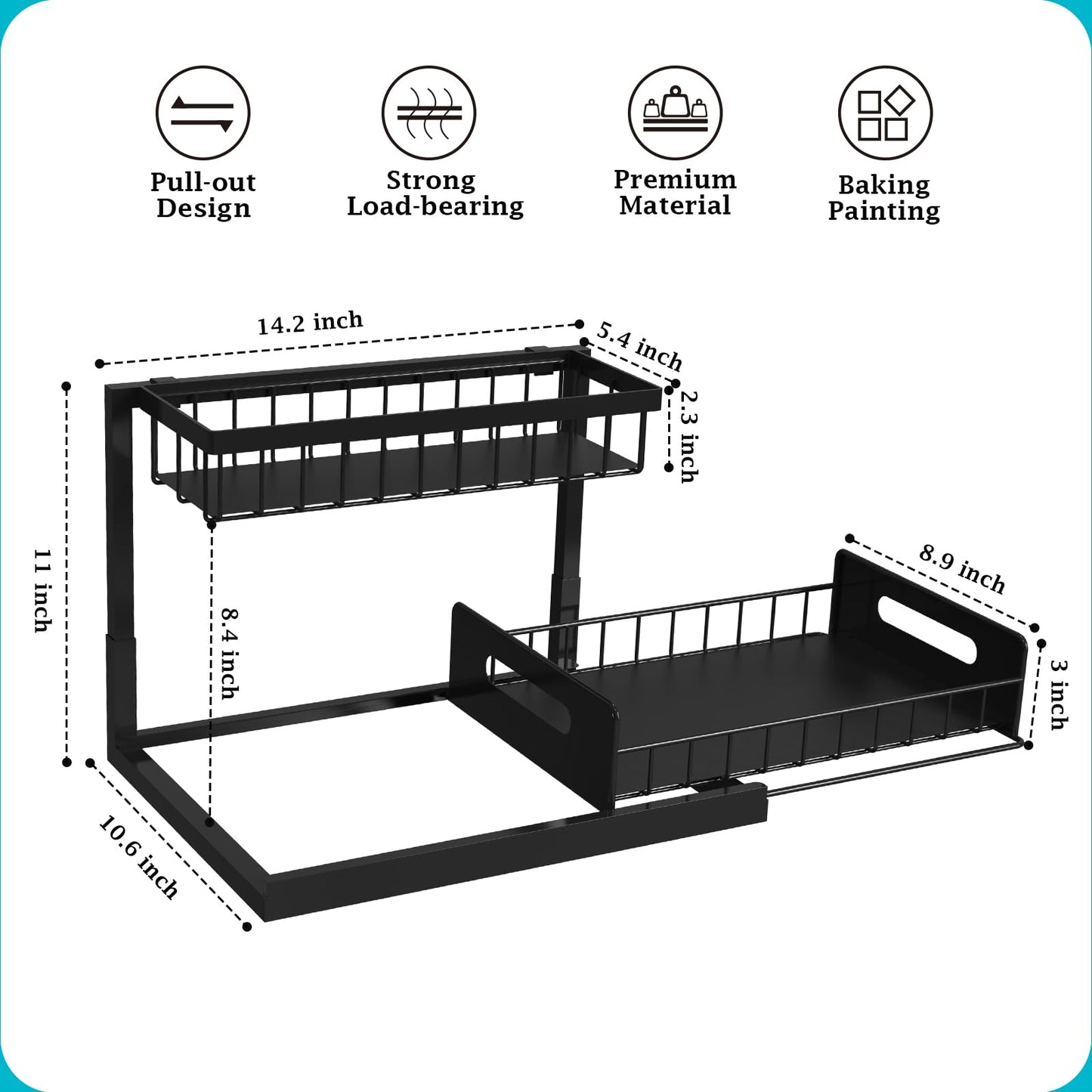 REALINN Under Sink Organizer, Pull Out Cabinet Organizer Slide Out Sink Shelf Cabinet Storage Shelves, Storages for Kitchen Bathroom, Black, 2 Pack