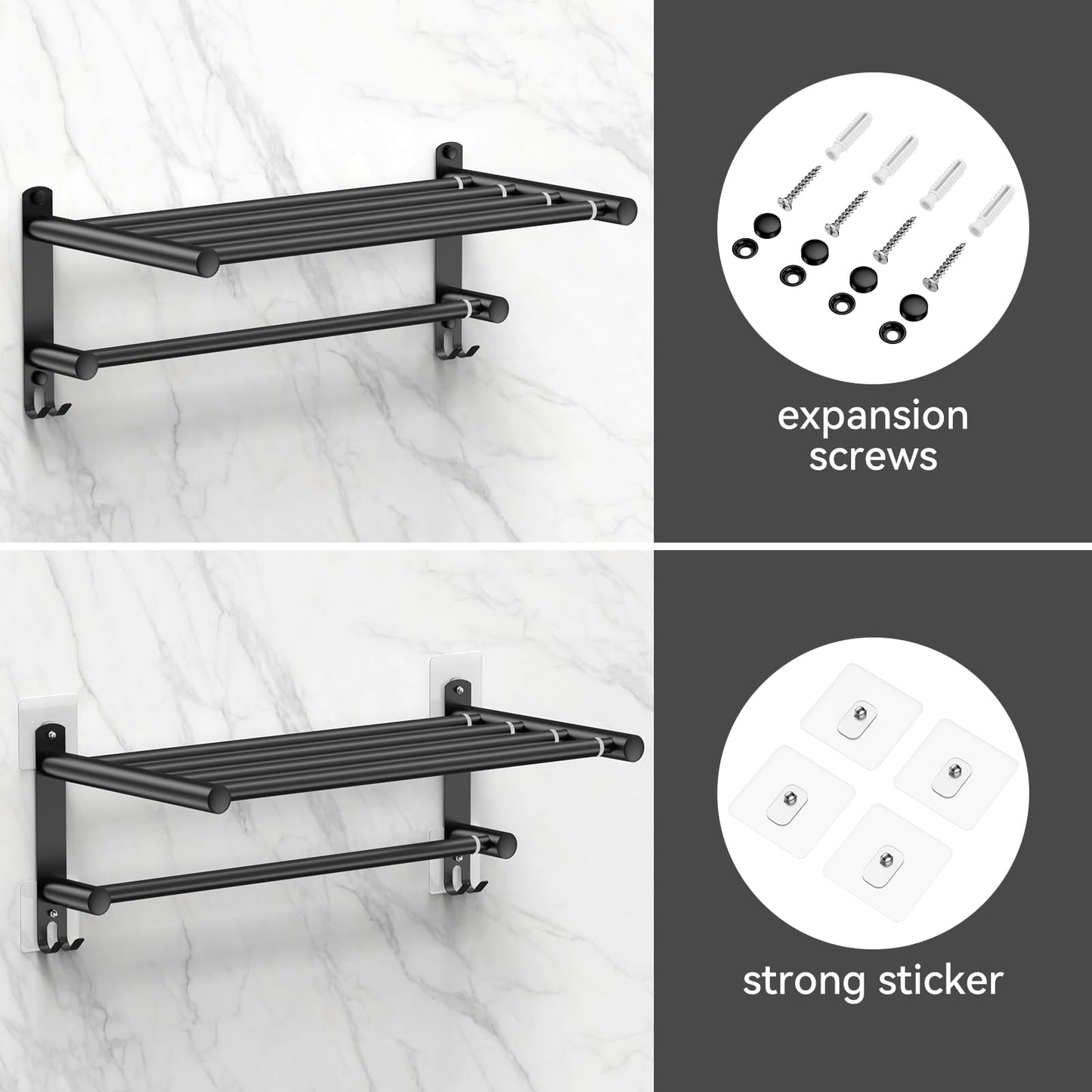 Adjustable Towel Bar for Bathroom Wall Mount17-30.7inch Adhesive Shower Towel Rack Stainless Steel Bath Towel Holders for Toilet Kitchen Double Towel Hanger (Double Towel Rack)