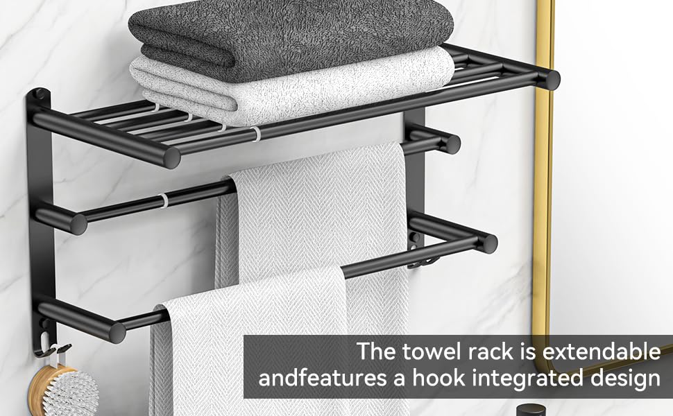 Adjustable Towel Bar for Bathroom Wall Mount17-30.7inch Adhesive Shower Towel Rack Stainless Steel Bath Towel Holders for Toilet Kitchen Double Towel Hanger (Double Towel Rack)