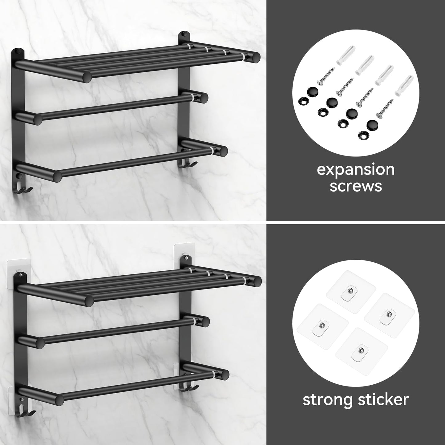 Adjustable Towel Bar for Bathroom Wall Mount17-30.7inch Adhesive Shower Towel Rack Stainless Steel Bath Towel Holders for Toilet Kitchen Double Towel Hanger (Double Towel Rack)
