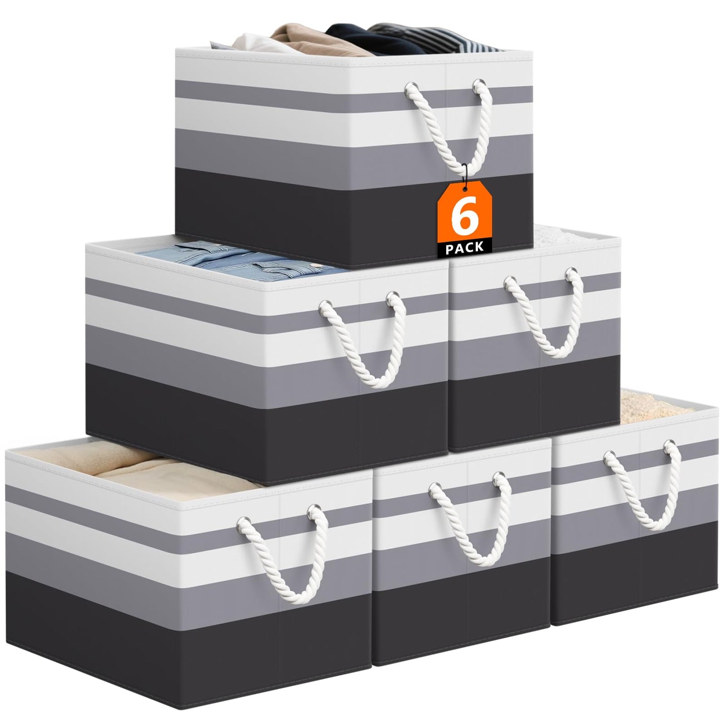 Storage Bin,Collapsible Storage Basket For Organizing,Large Storage Boxes With Rope Handles,Storage Containers,Gradient Grey,3 Pack