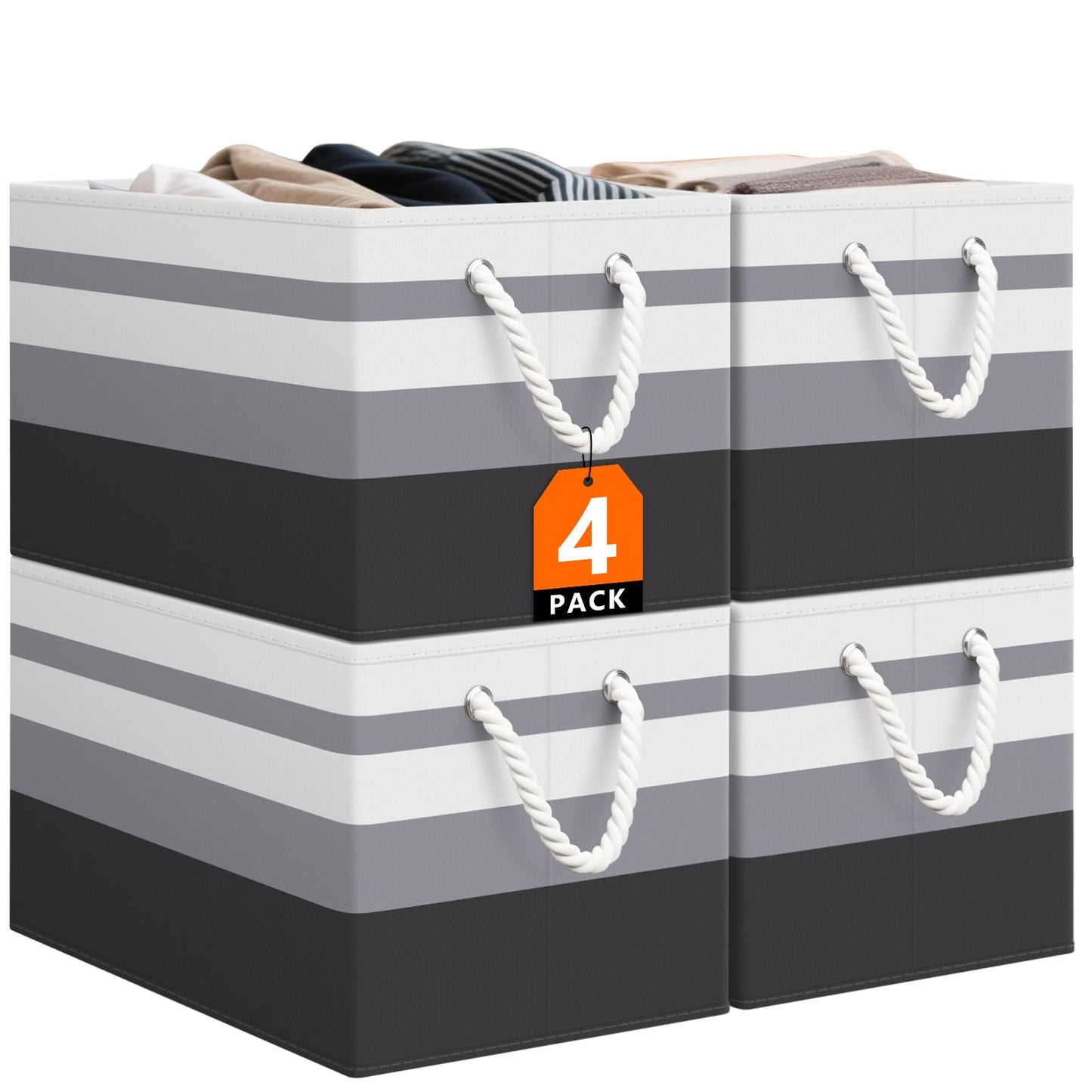 Storage Bin,Collapsible Storage Basket For Organizing,Large Storage Boxes With Rope Handles,Storage Containers,Gradient Grey,3 Pack