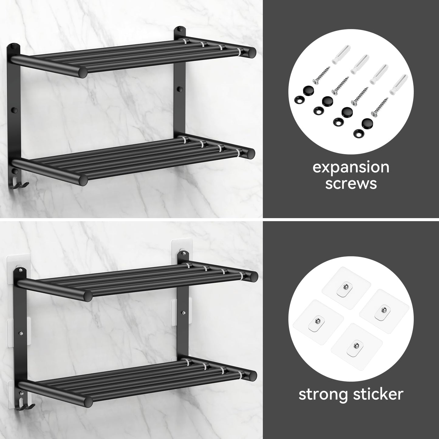 Adjustable Towel Bar for Bathroom Wall Mount17-30.7inch Adhesive Shower Towel Rack Stainless Steel Bath Towel Holders for Toilet Kitchen Double Towel Hanger (Double Towel Rack)