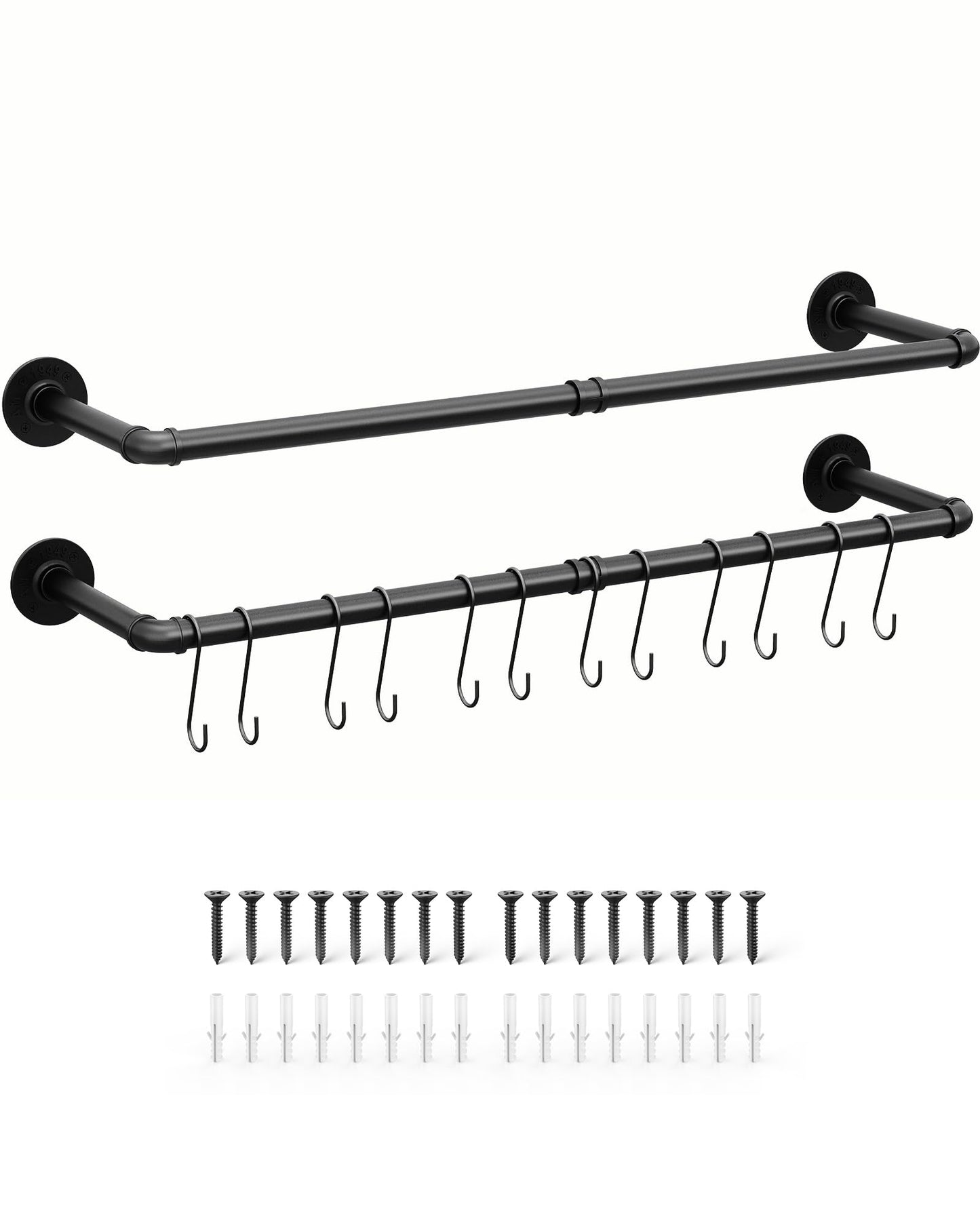 OROPY Industrial Pipe Clothes Rack Wall Mounted Set of 2, 38.4 inches Heavy Duty Iron Pipe Clothing Garment Rail, Multi-Purpose Clothing Hanging Rod for Laundry Room and Closet Storage
