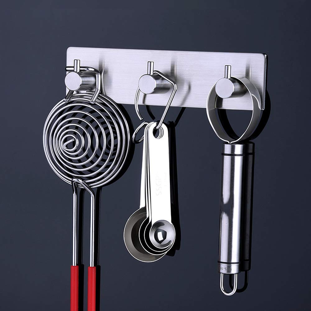 Self Adhesive Stainless Steel Hooks, Wall Mounted Heavy Duty Hanger, Key Rack Towel Hooks for Bathroom, Living Room, Kitchen (4 Hooks)