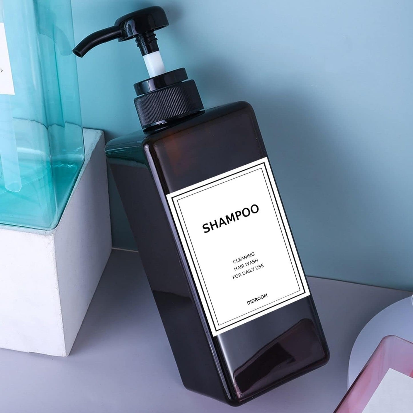 Shampoo and Conditioner Dispenser, Refillable Shampoo and Conditioner Bottles Set with Labels - Empty Shower Plastic Dispenser (21oz)