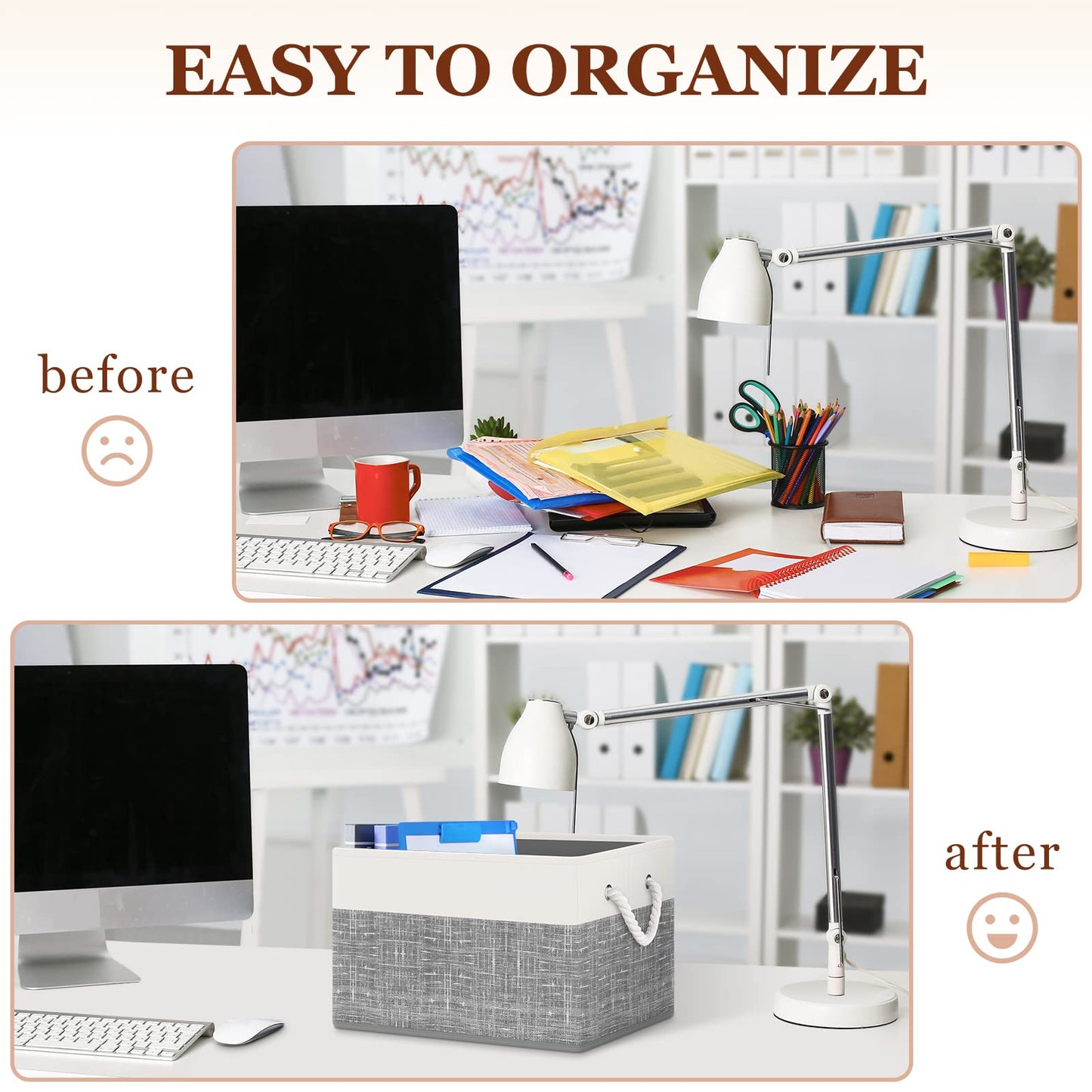 Storage Bin,Collapsible Storage Basket For Organizing,Large Storage Boxes With Rope Handles,Storage Containers,Gradient Grey,3 Pack