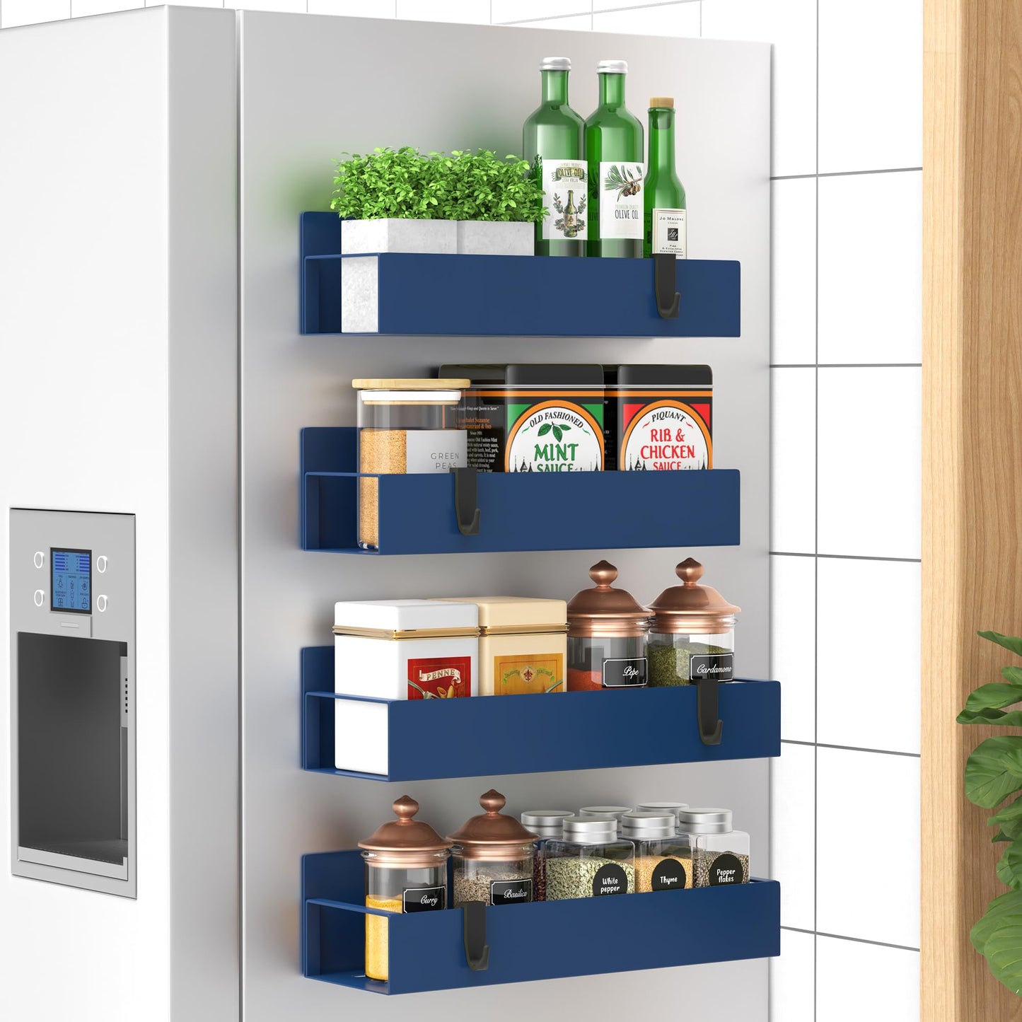 6 Pack Magnetic Spice Storage Rack Organizer for Refrigerator and Oven, Black Fridge Organizers and Storage
