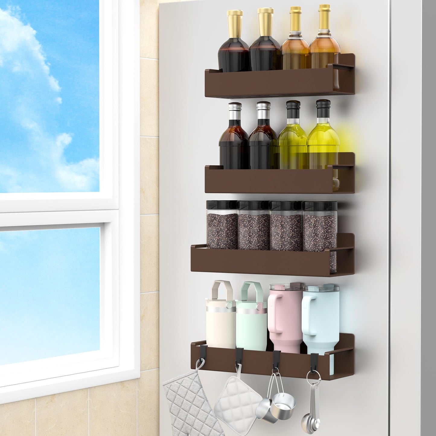 6 Pack Magnetic Spice Storage Rack Organizer for Refrigerator and Oven, Black Fridge Organizers and Storage