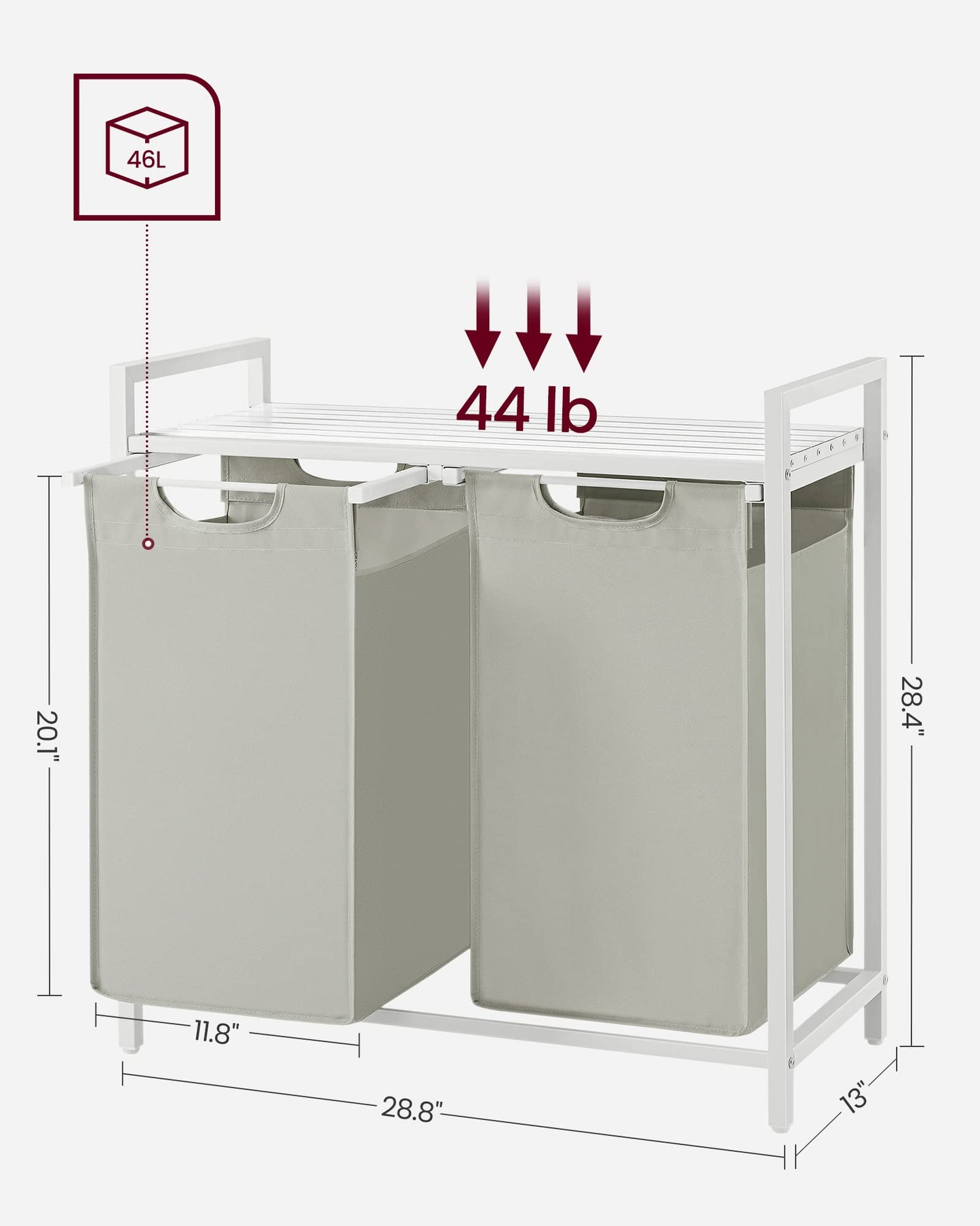 VASAGLE Laundry Hamper, Laundry Basket, Laundry Sorter with 3 Pull-Out and Removable Bags, Shelf, Metal Frame, 3 x 10 Gallons (38L), 36.4 x 13 x 28.4 Inches, Rustic Brown and Black UBLH301B01