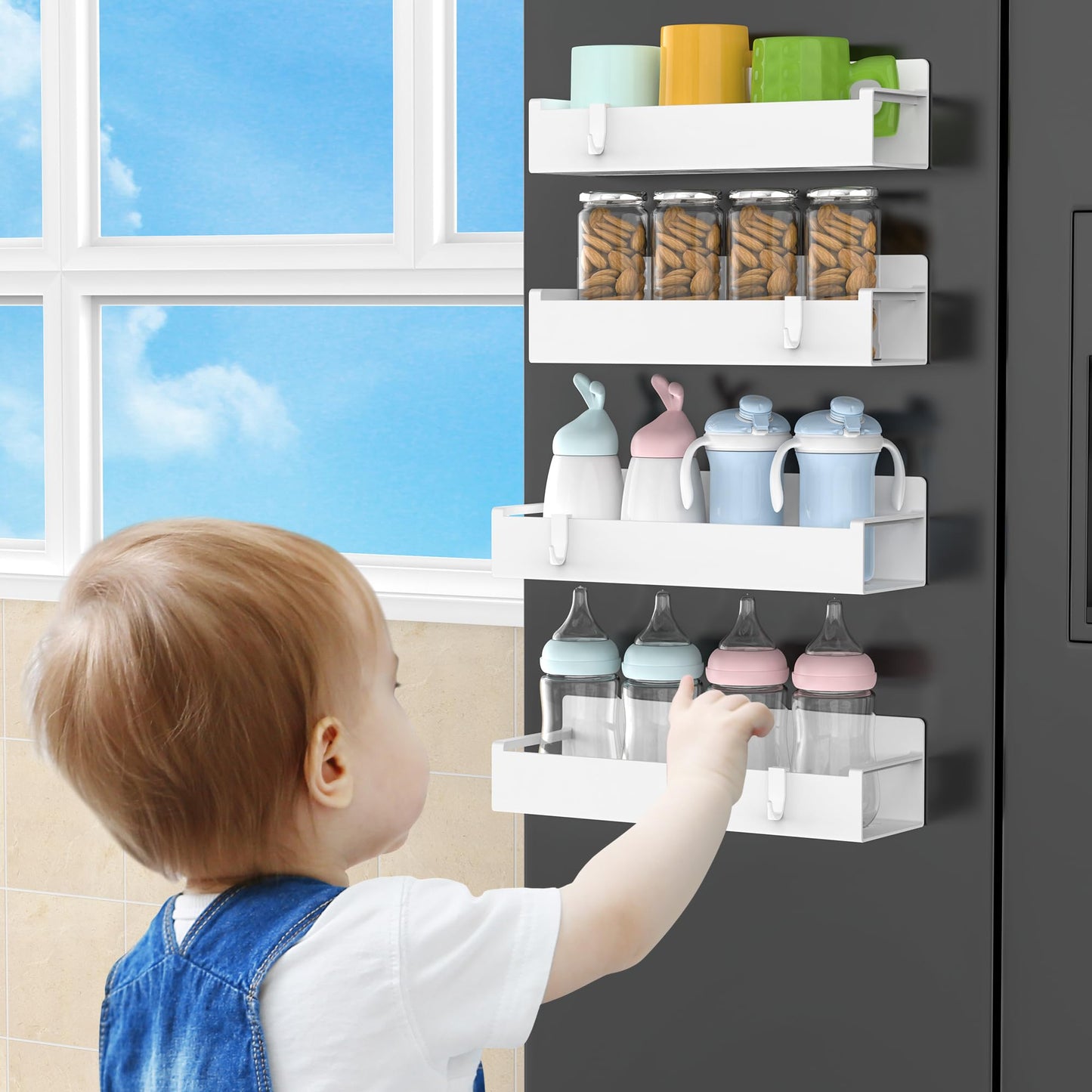 6 Pack Magnetic Spice Storage Rack Organizer for Refrigerator and Oven, Black Fridge Organizers and Storage