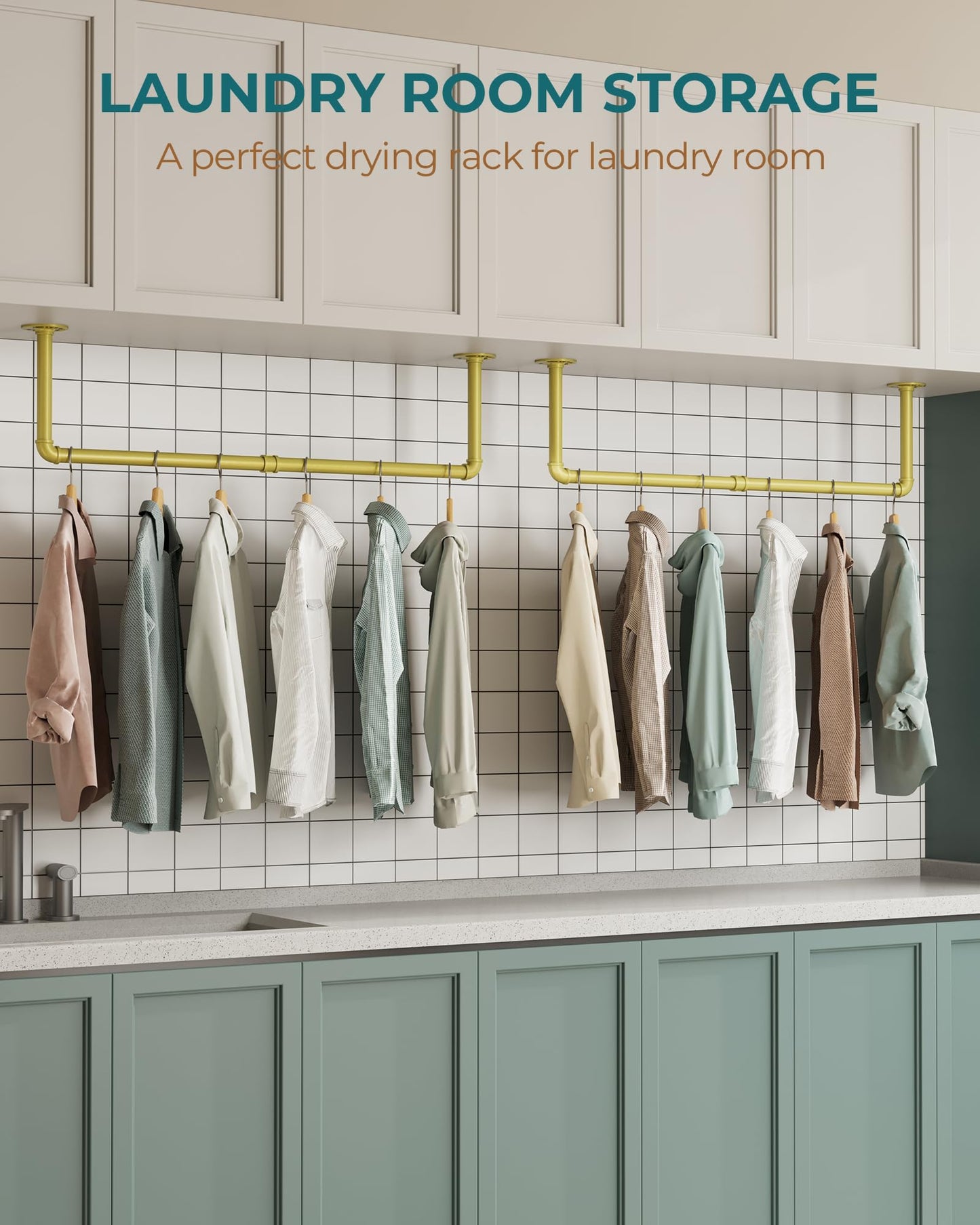 OROPY Industrial Pipe Clothes Rack Wall Mounted Set of 2, 38.4 inches Heavy Duty Iron Pipe Clothing Garment Rail, Multi-Purpose Clothing Hanging Rod for Laundry Room and Closet Storage