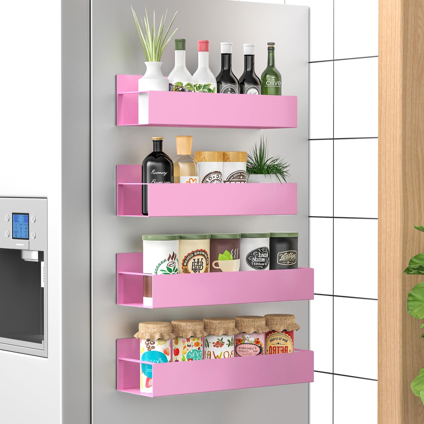 6 Pack Magnetic Spice Storage Rack Organizer for Refrigerator and Oven, Black Fridge Organizers and Storage