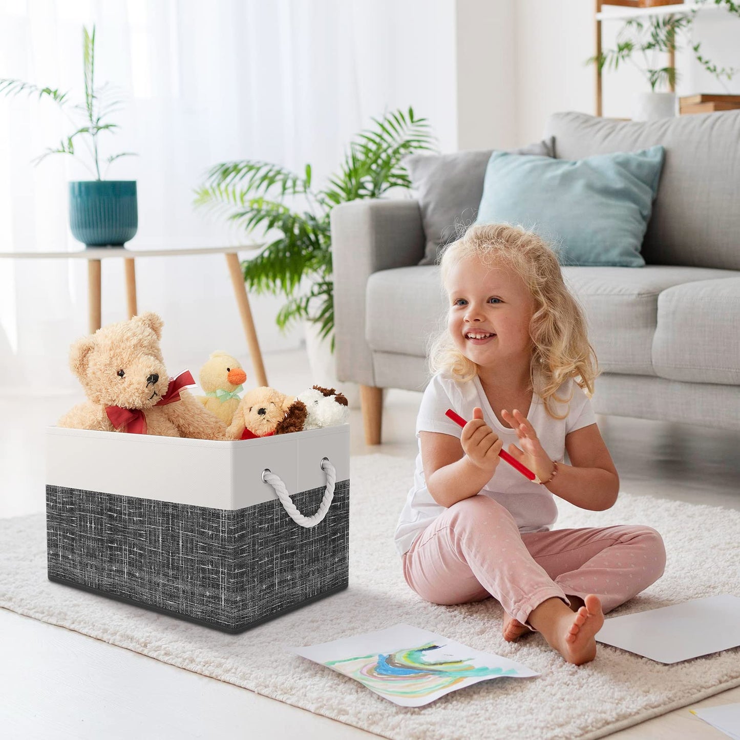 Storage Bin,Collapsible Storage Basket For Organizing,Large Storage Boxes With Rope Handles,Storage Containers,Gradient Grey,3 Pack