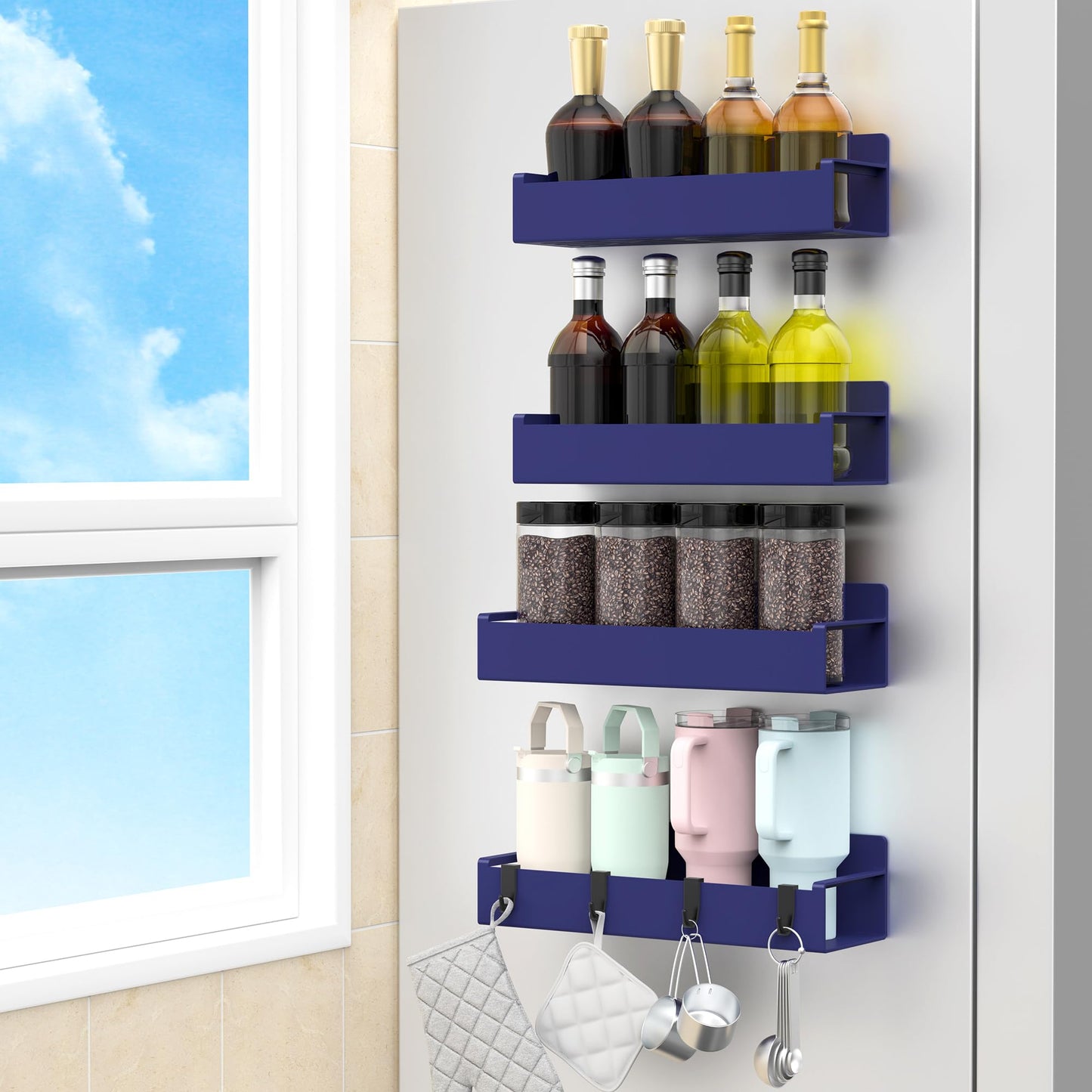 6 Pack Magnetic Spice Storage Rack Organizer for Refrigerator and Oven, Black Fridge Organizers and Storage