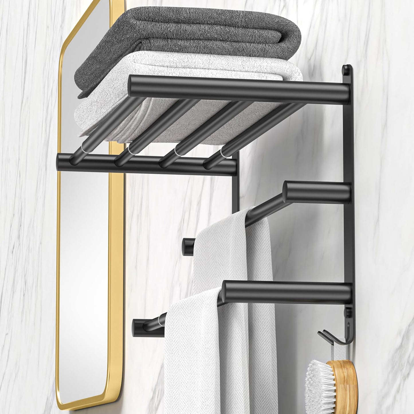 Adjustable Towel Bar for Bathroom Wall Mount17-30.7inch Adhesive Shower Towel Rack Stainless Steel Bath Towel Holders for Toilet Kitchen Double Towel Hanger (Double Towel Rack)