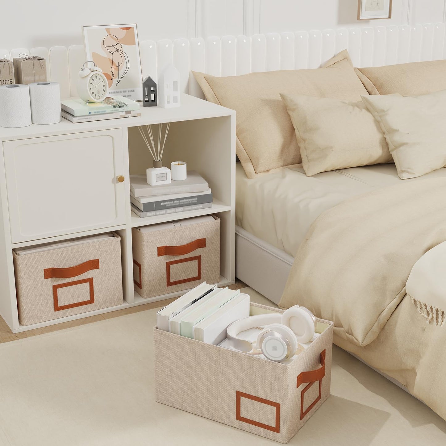 OUTBROS Foldable Storage Box for Shelves, 15 x 10.2 x 7.9 inch Fabric Baskets, Wardrobe Organiser with Handles, Suitable for Storing Clothes, Books, Cosmetics (Gray, 3-Pack)