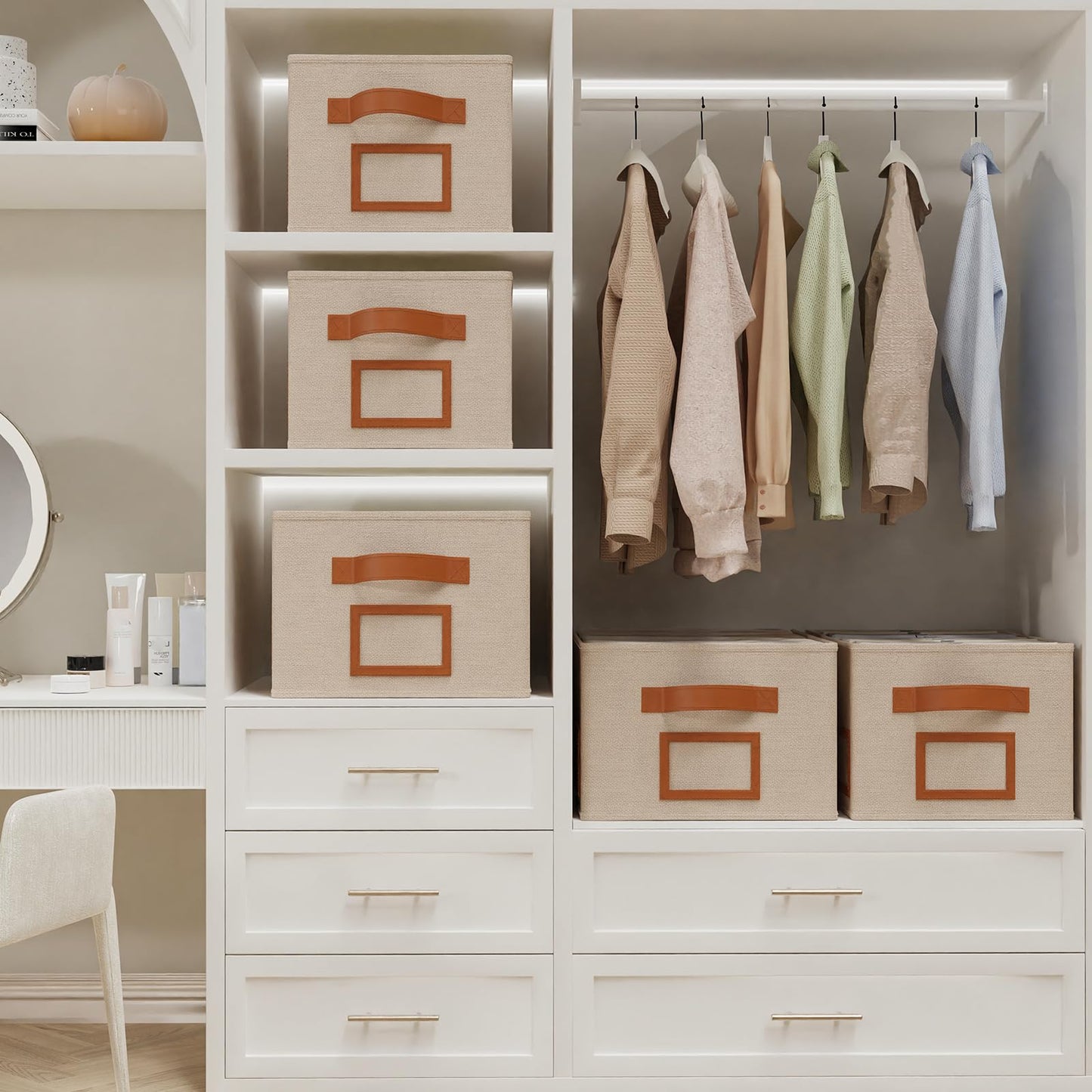 OUTBROS Foldable Storage Box for Shelves, 15 x 10.2 x 7.9 inch Fabric Baskets, Wardrobe Organiser with Handles, Suitable for Storing Clothes, Books, Cosmetics (Gray, 3-Pack)