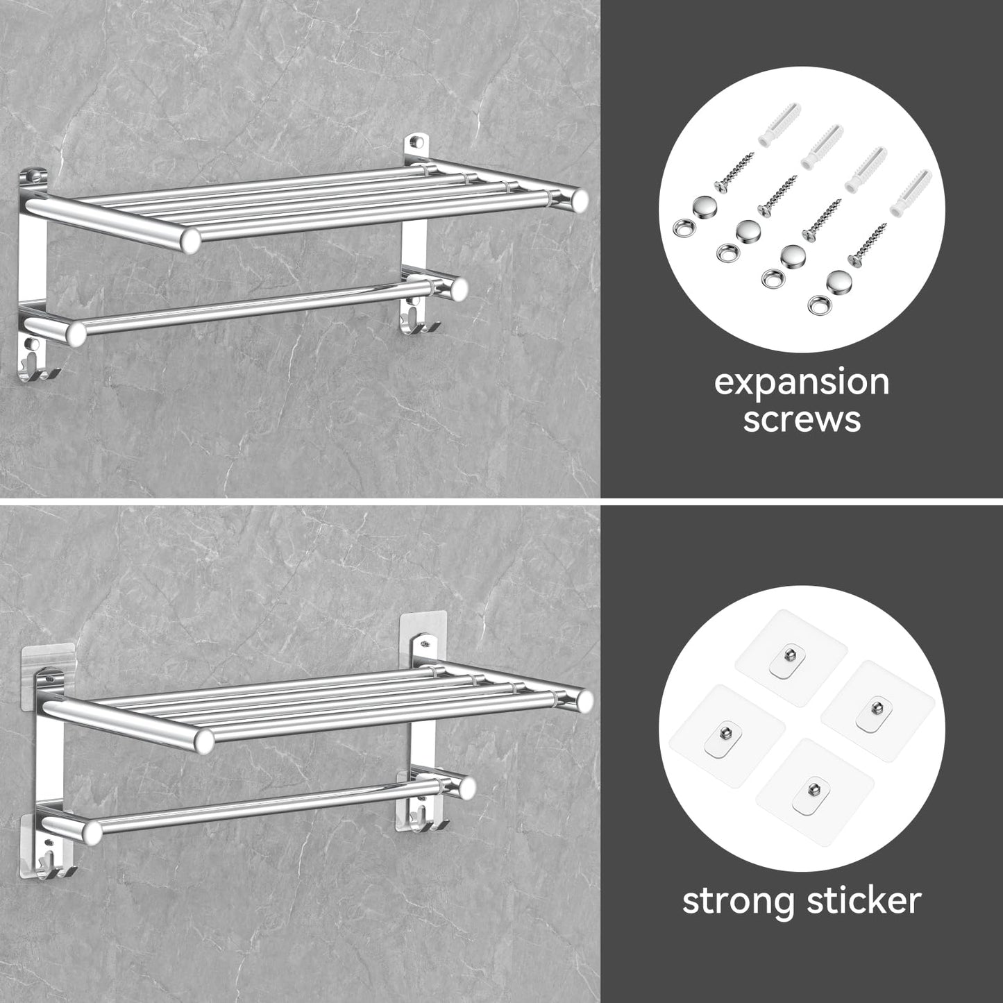 Adjustable Towel Bar for Bathroom Wall Mount17-30.7inch Adhesive Shower Towel Rack Stainless Steel Bath Towel Holders for Toilet Kitchen Double Towel Hanger (Double Towel Rack)