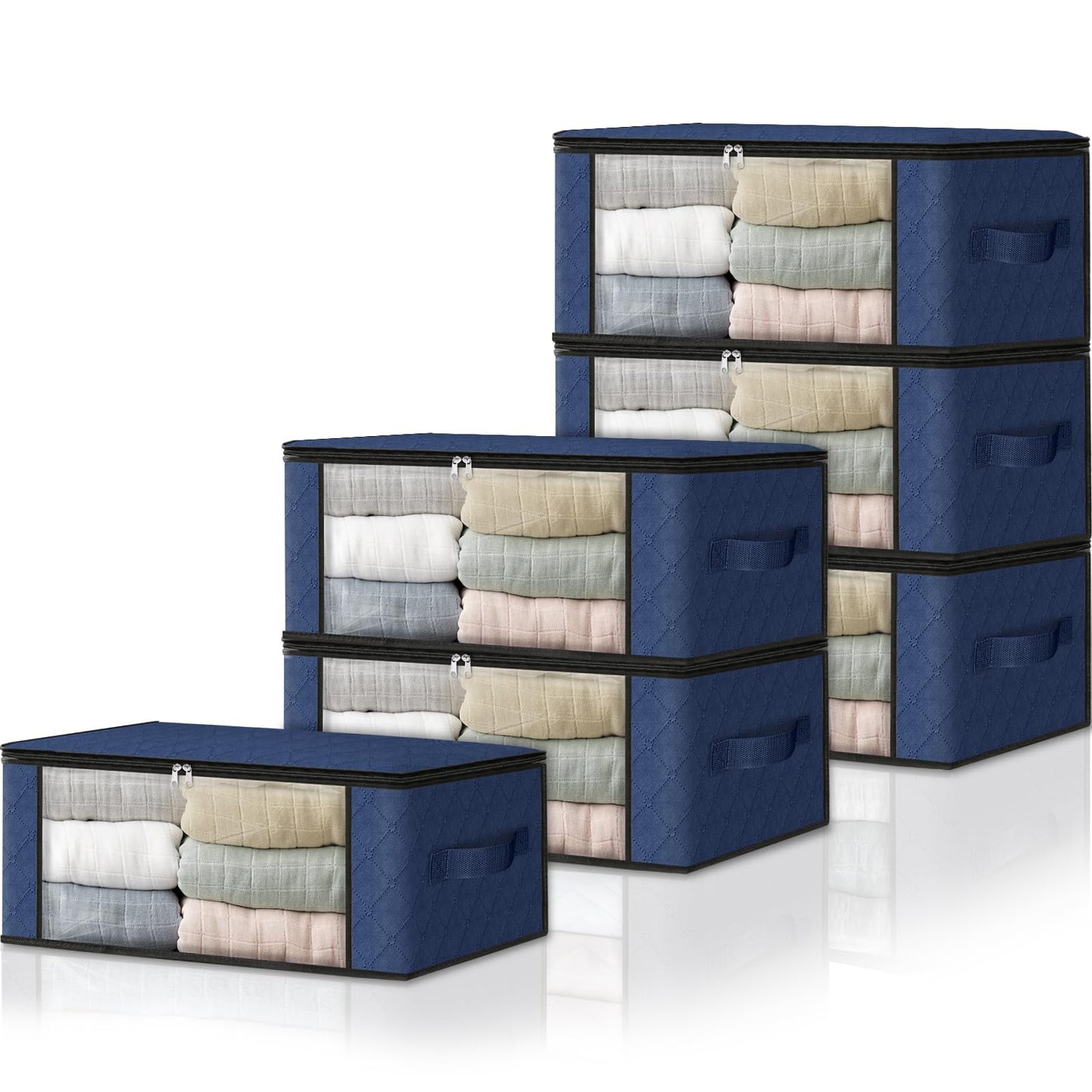 HomeHacks Storage 3-Pack Clothes Organizer Storage Bags Foldable Storage Box with Large Clear Window Sturdy Handles for Closet, Dorm, Pillows, Bedding, Clothes, Blankets, 35L, Gray