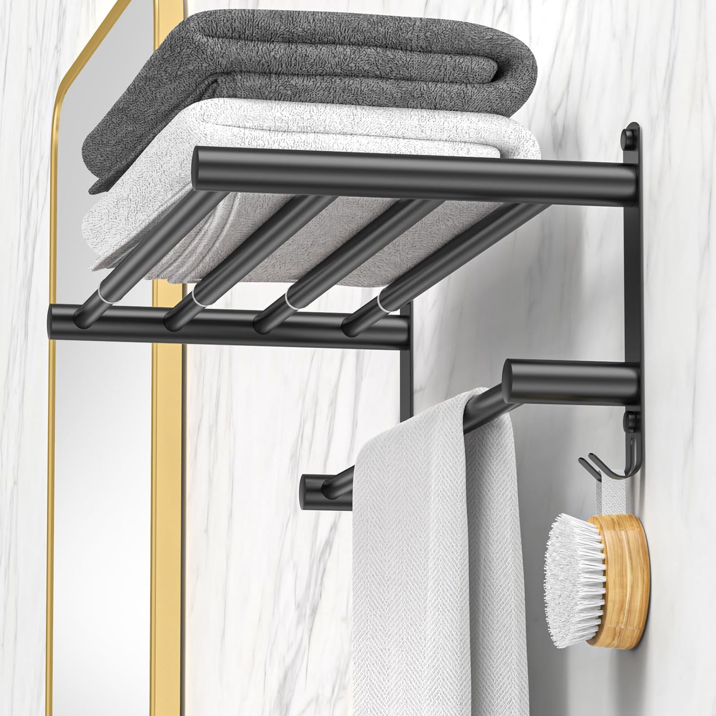 Adjustable Towel Bar for Bathroom Wall Mount17-30.7inch Adhesive Shower Towel Rack Stainless Steel Bath Towel Holders for Toilet Kitchen Double Towel Hanger (Double Towel Rack)