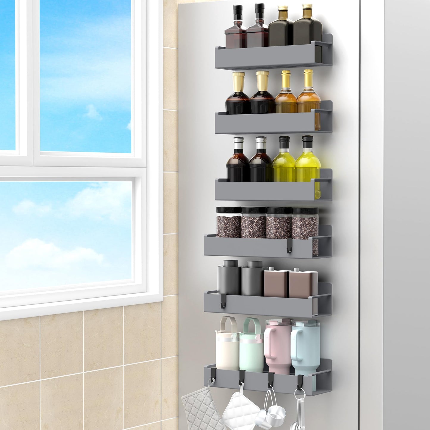 6 Pack Magnetic Spice Storage Rack Organizer for Refrigerator and Oven, Black Fridge Organizers and Storage