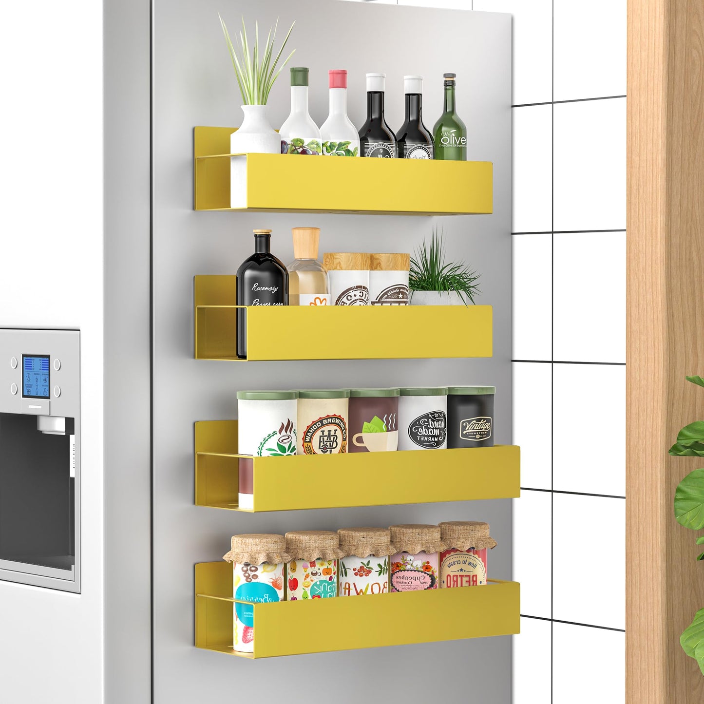 6 Pack Magnetic Spice Storage Rack Organizer for Refrigerator and Oven, Black Fridge Organizers and Storage