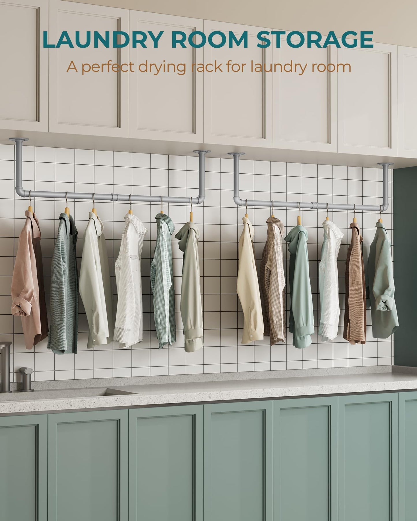 OROPY Industrial Pipe Clothes Rack Wall Mounted Set of 2, 38.4 inches Heavy Duty Iron Pipe Clothing Garment Rail, Multi-Purpose Clothing Hanging Rod for Laundry Room and Closet Storage