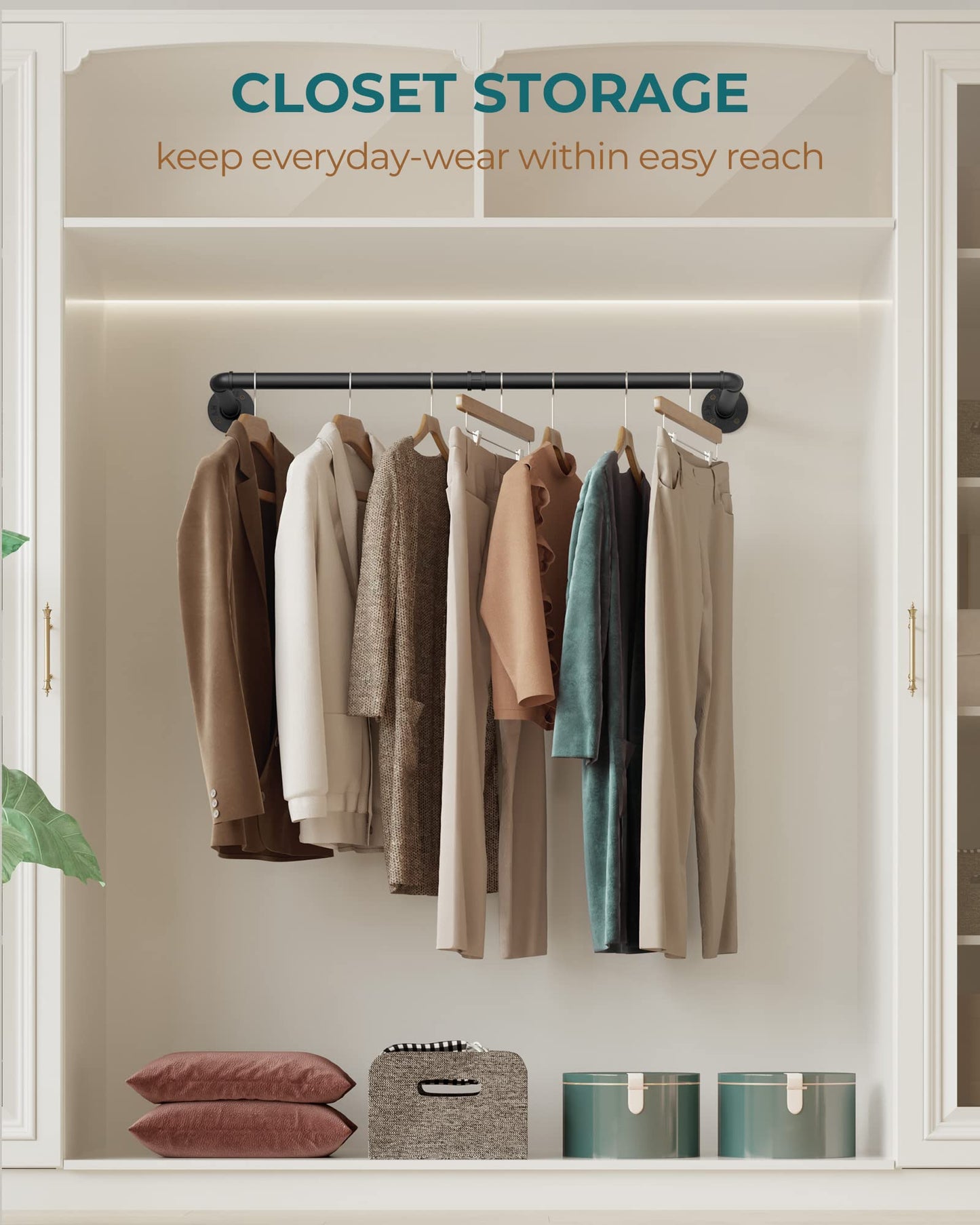 OROPY Industrial Pipe Clothes Rack Wall Mounted Set of 2, 38.4 inches Heavy Duty Iron Pipe Clothing Garment Rail, Multi-Purpose Clothing Hanging Rod for Laundry Room and Closet Storage