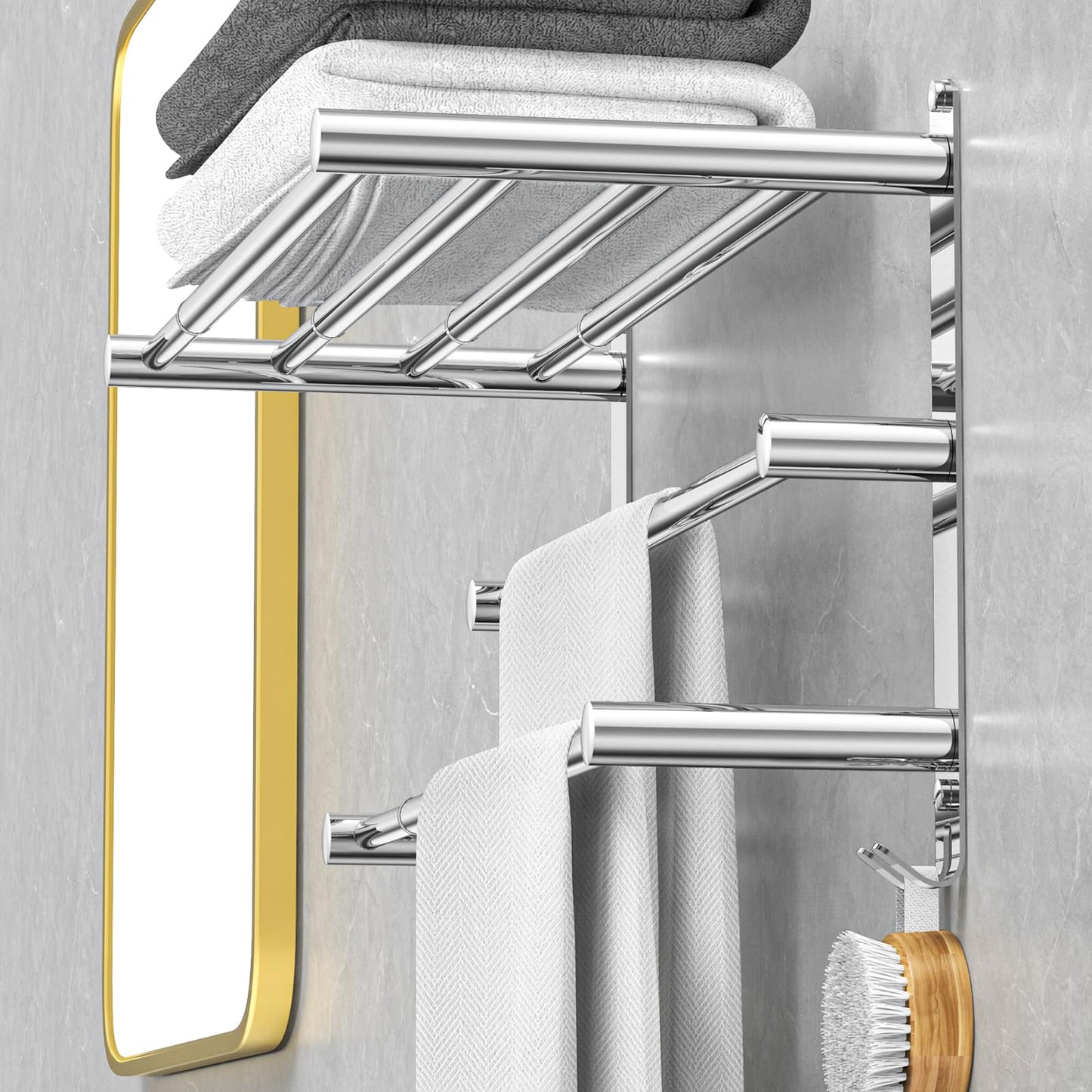 Adjustable Towel Bar for Bathroom Wall Mount17-30.7inch Adhesive Shower Towel Rack Stainless Steel Bath Towel Holders for Toilet Kitchen Double Towel Hanger (Double Towel Rack)