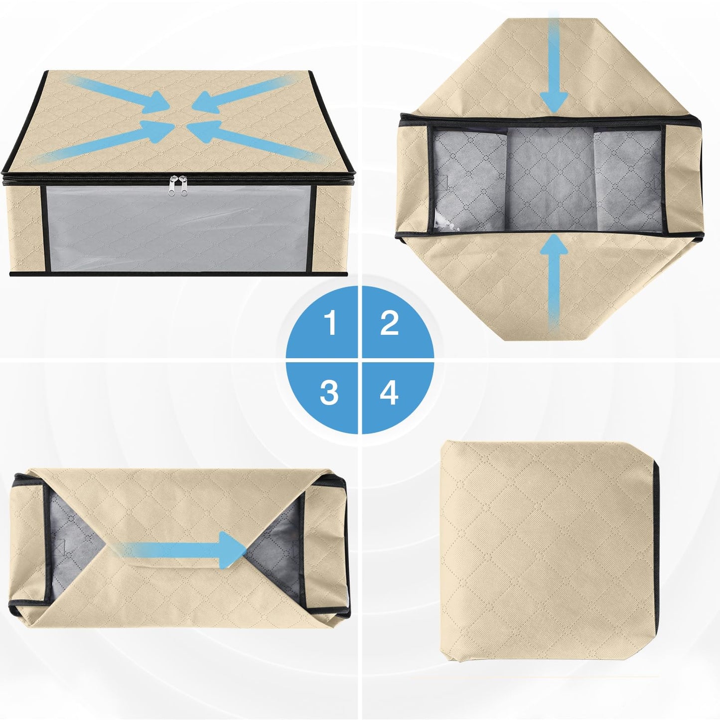 HomeHacks Storage 3-Pack Clothes Organizer Storage Bags Foldable Storage Box with Large Clear Window Sturdy Handles for Closet, Dorm, Pillows, Bedding, Clothes, Blankets, 35L, Gray