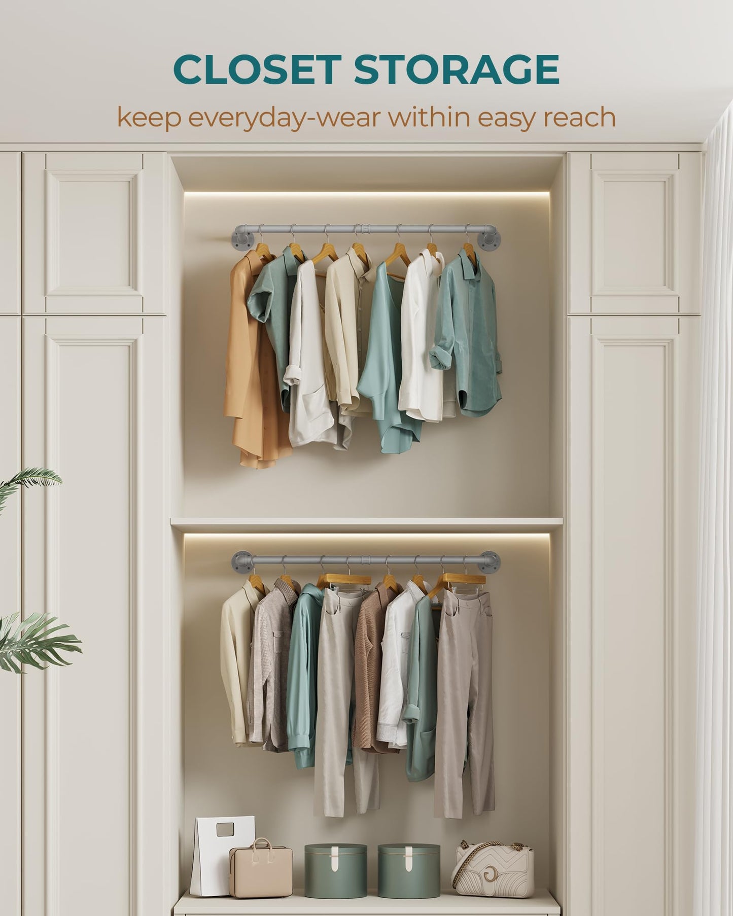 OROPY Industrial Pipe Clothes Rack Wall Mounted Set of 2, 38.4 inches Heavy Duty Iron Pipe Clothing Garment Rail, Multi-Purpose Clothing Hanging Rod for Laundry Room and Closet Storage